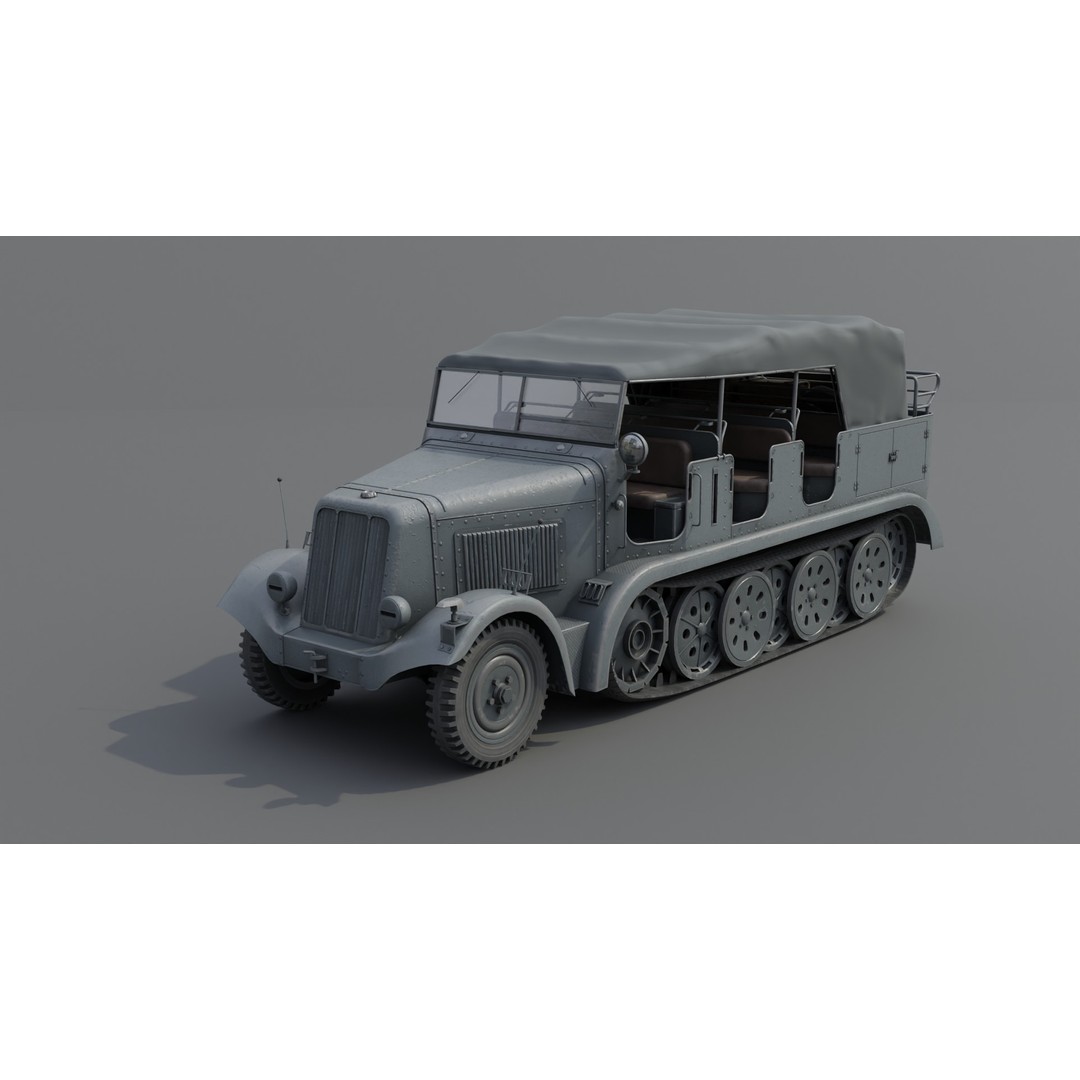 SdKfz 7 Half-Tracked Artillery Tractor 3D Model – Low Poly PBR Vehicle, FBX - View 3