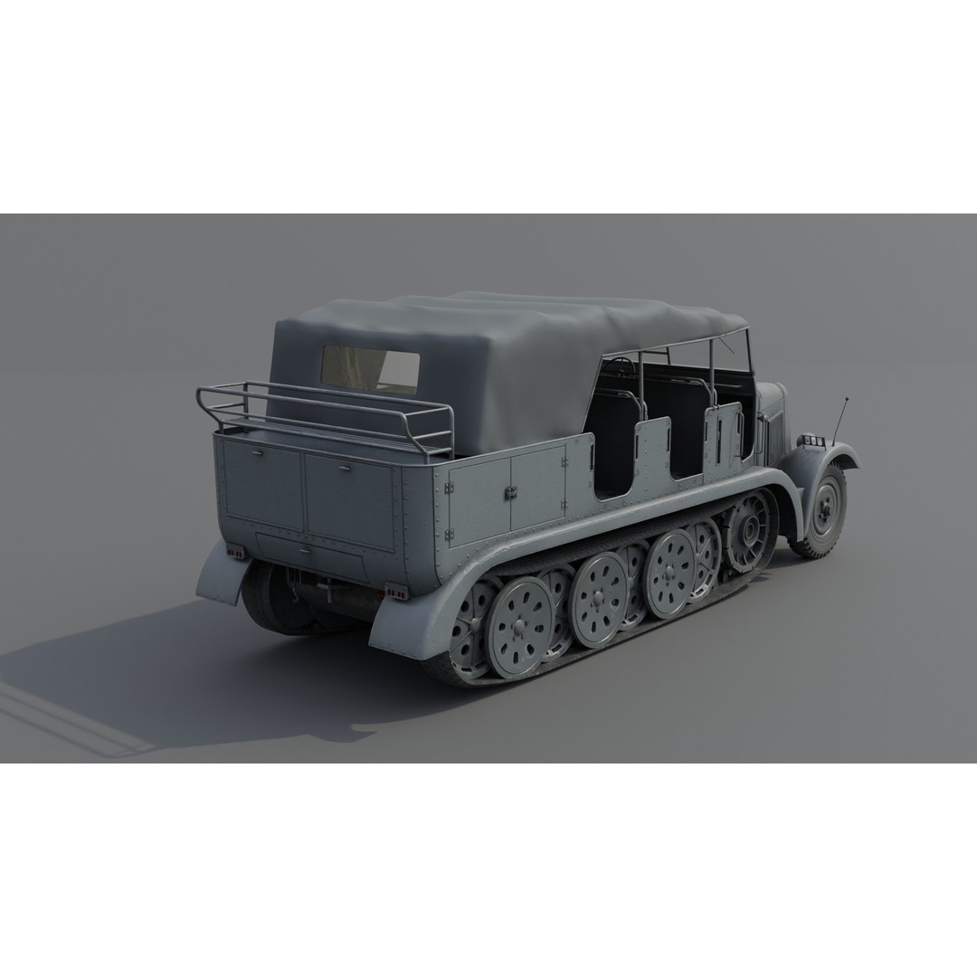 SdKfz 7 Half-Tracked Artillery Tractor 3D Model – Low Poly PBR Vehicle, FBX - View 5