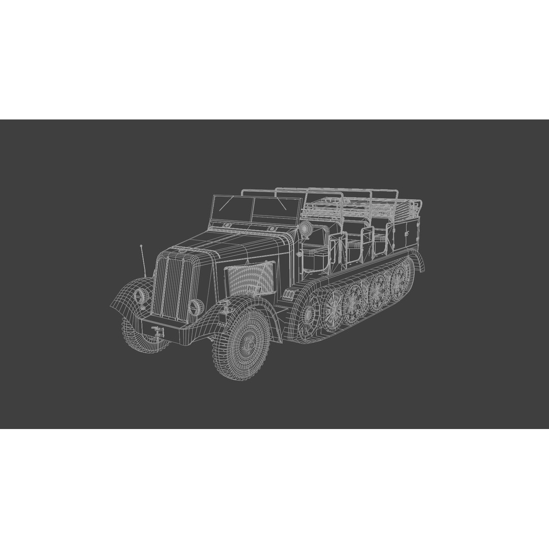 SdKfz 7 Half-Tracked Artillery Tractor 3D Model – Low Poly PBR Vehicle, FBX - View 7