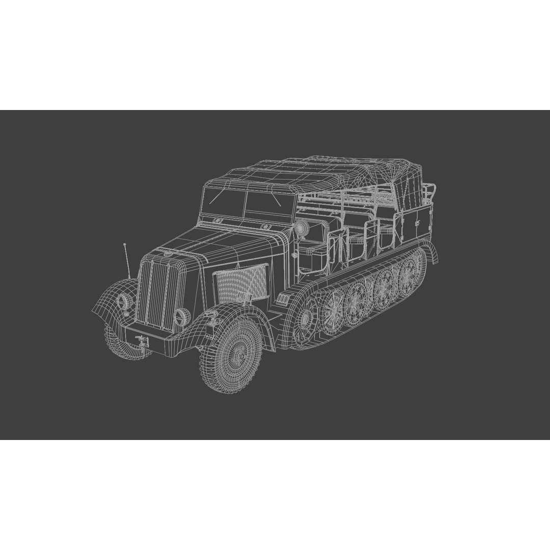 SdKfz 7 Half-Tracked Artillery Tractor 3D Model – Low Poly PBR Vehicle, FBX - View 8