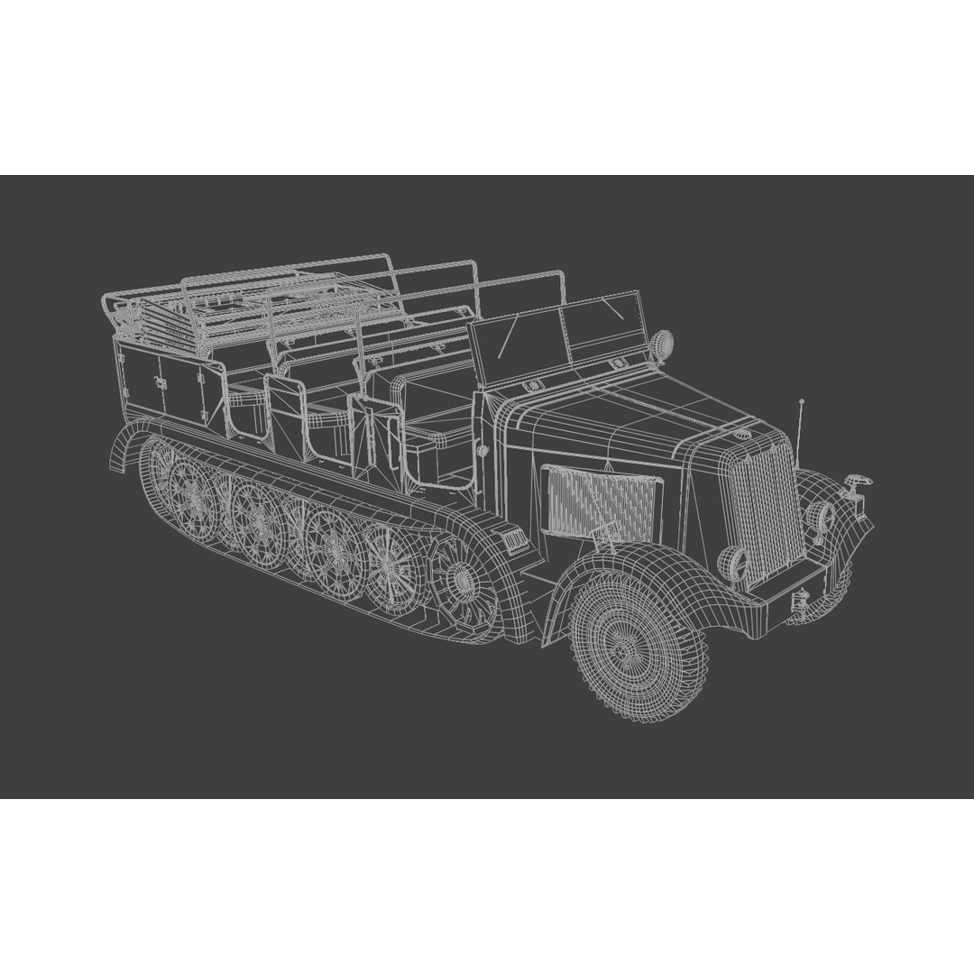 SdKfz 7 Half-Tracked Artillery Tractor 3D Model – Low Poly PBR Vehicle, FBX - View 9
