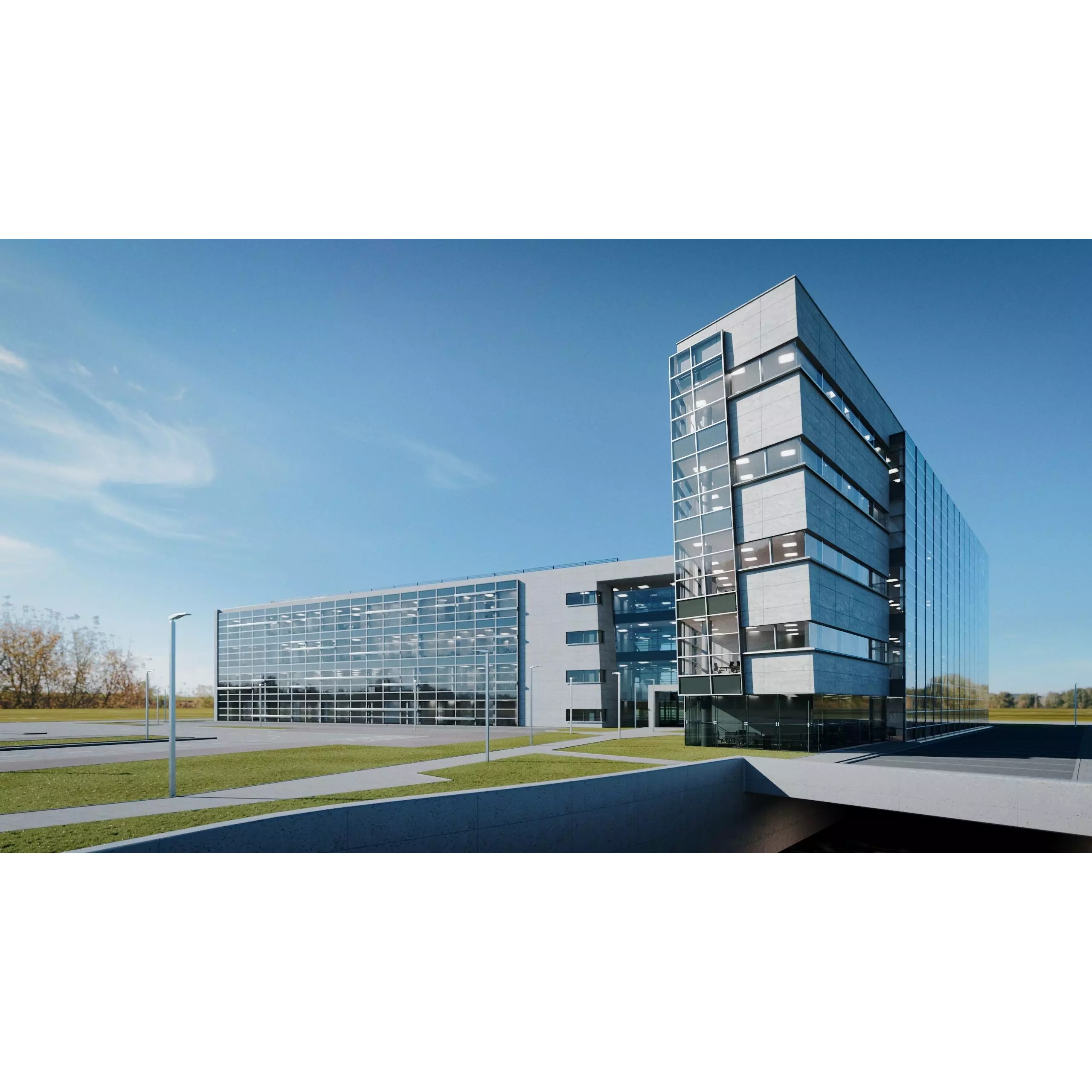 Modern Office Building - Low-Poly Game-Ready 3D Model - View 2