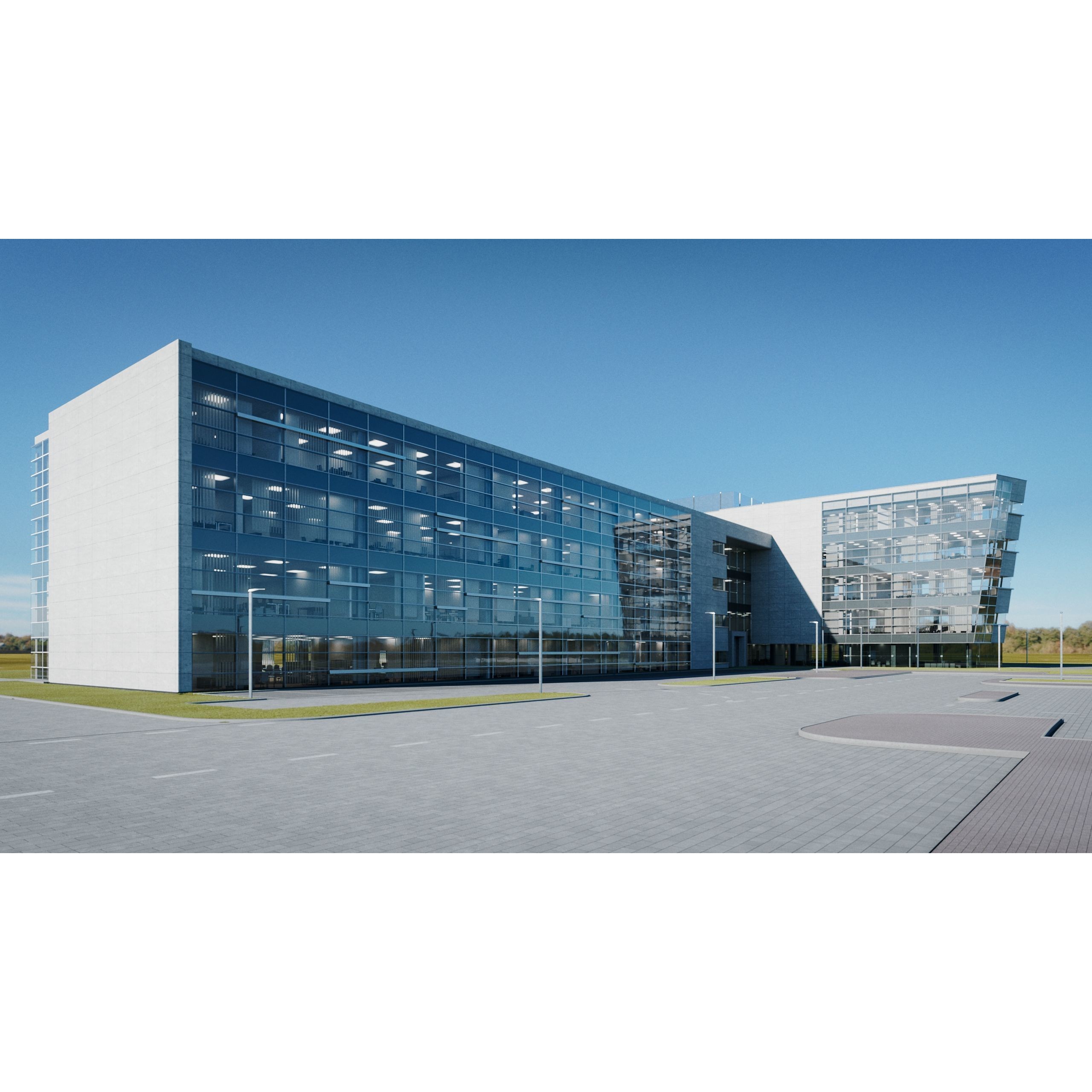 Modern Office Building - Low-Poly Game-Ready 3D Model - View 3