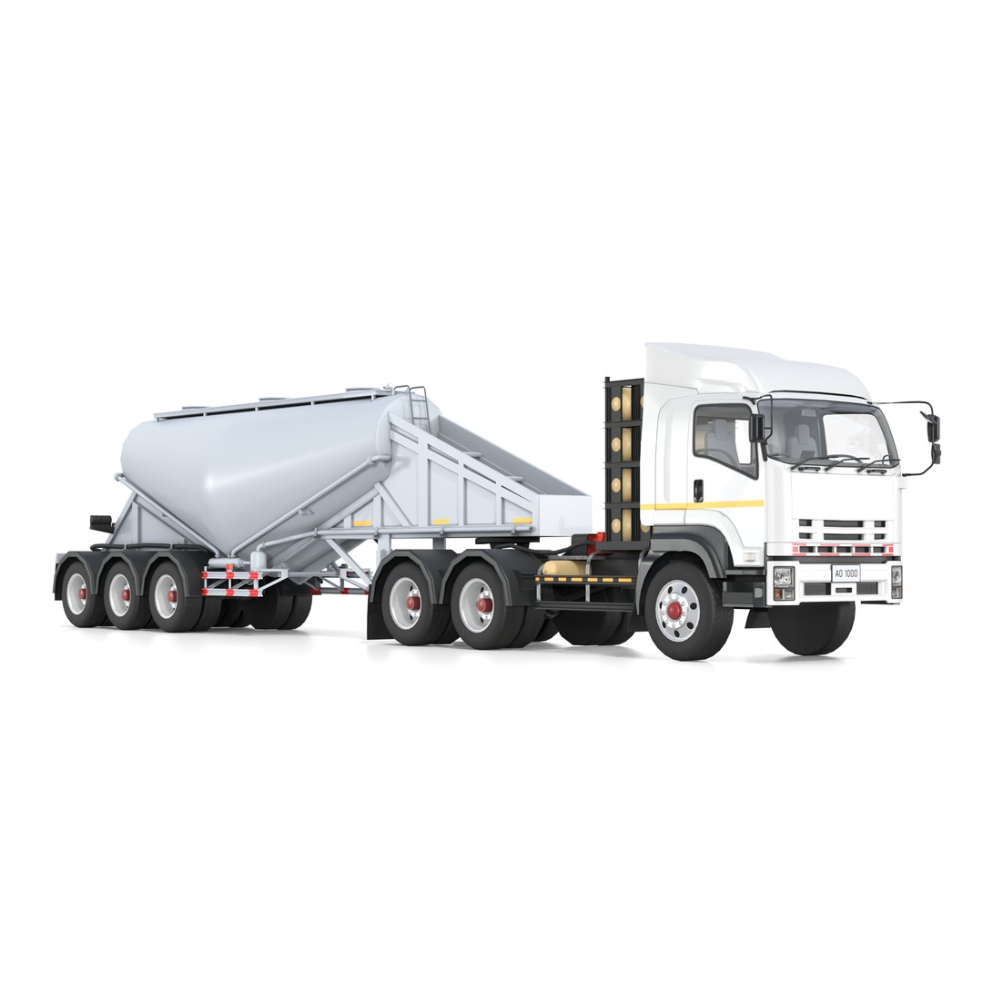 Bulk Cement Trailer Truck 3D Model – Low Poly Game Asset, FBX, PBR - View 4