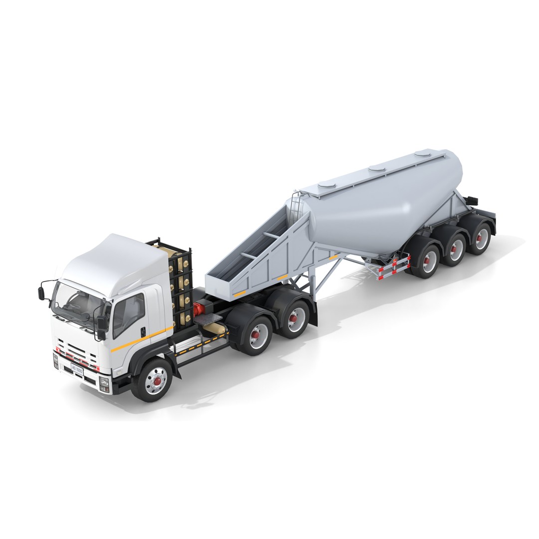 Bulk Cement Trailer Truck 3D Model – Low Poly Game Asset, FBX, PBR - View 5