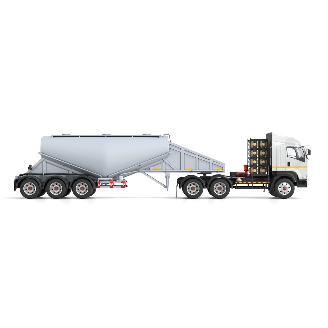 Bulk Cement Trailer Truck 3D Model – Low Poly Game Asset, FBX, PBR - View 7