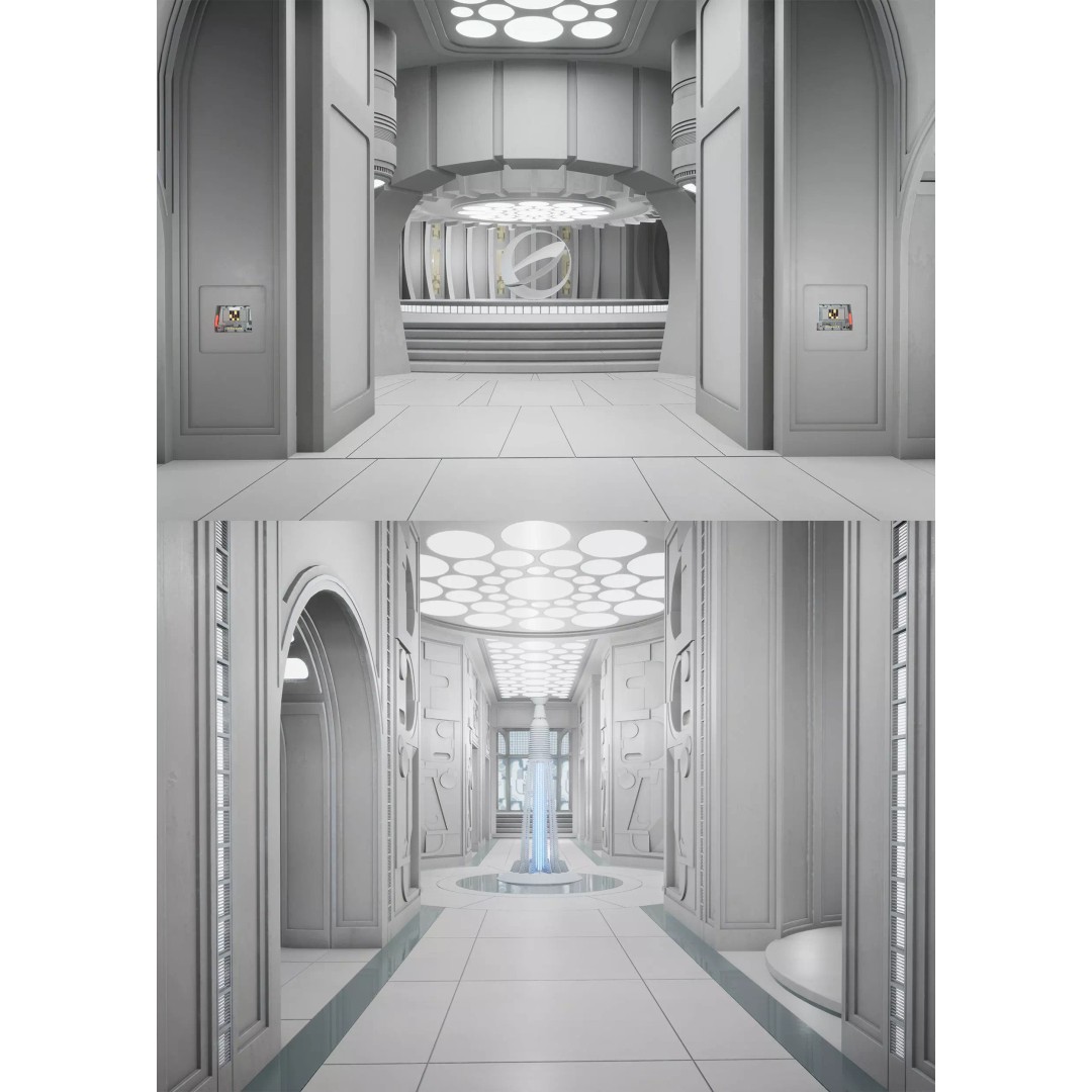 CloudCity Upper Corridors 3D Model – Low Poly Sci-Fi Assets, FBX - View 2