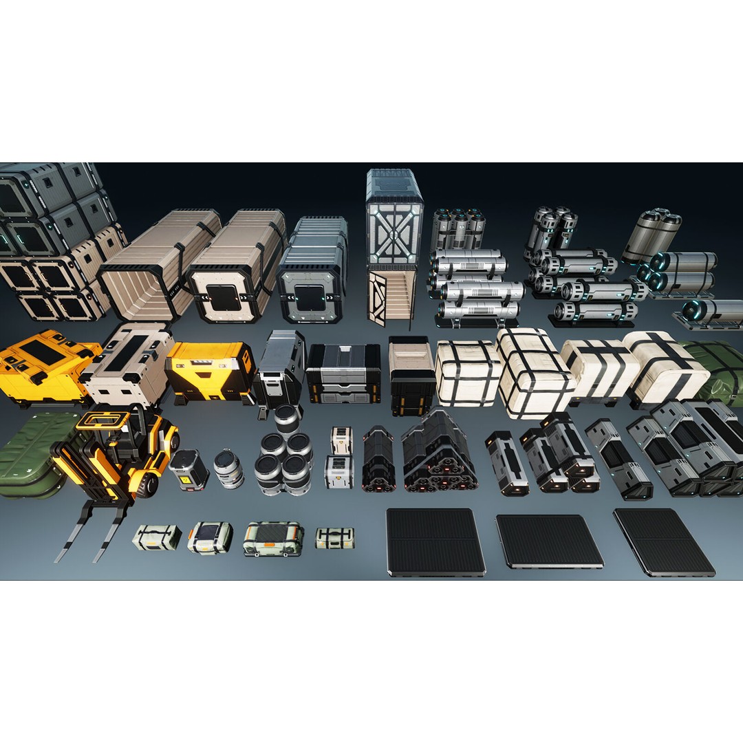 Sci-Fi Cargo 3D Model – Low Poly Props Pack for Games, FBX