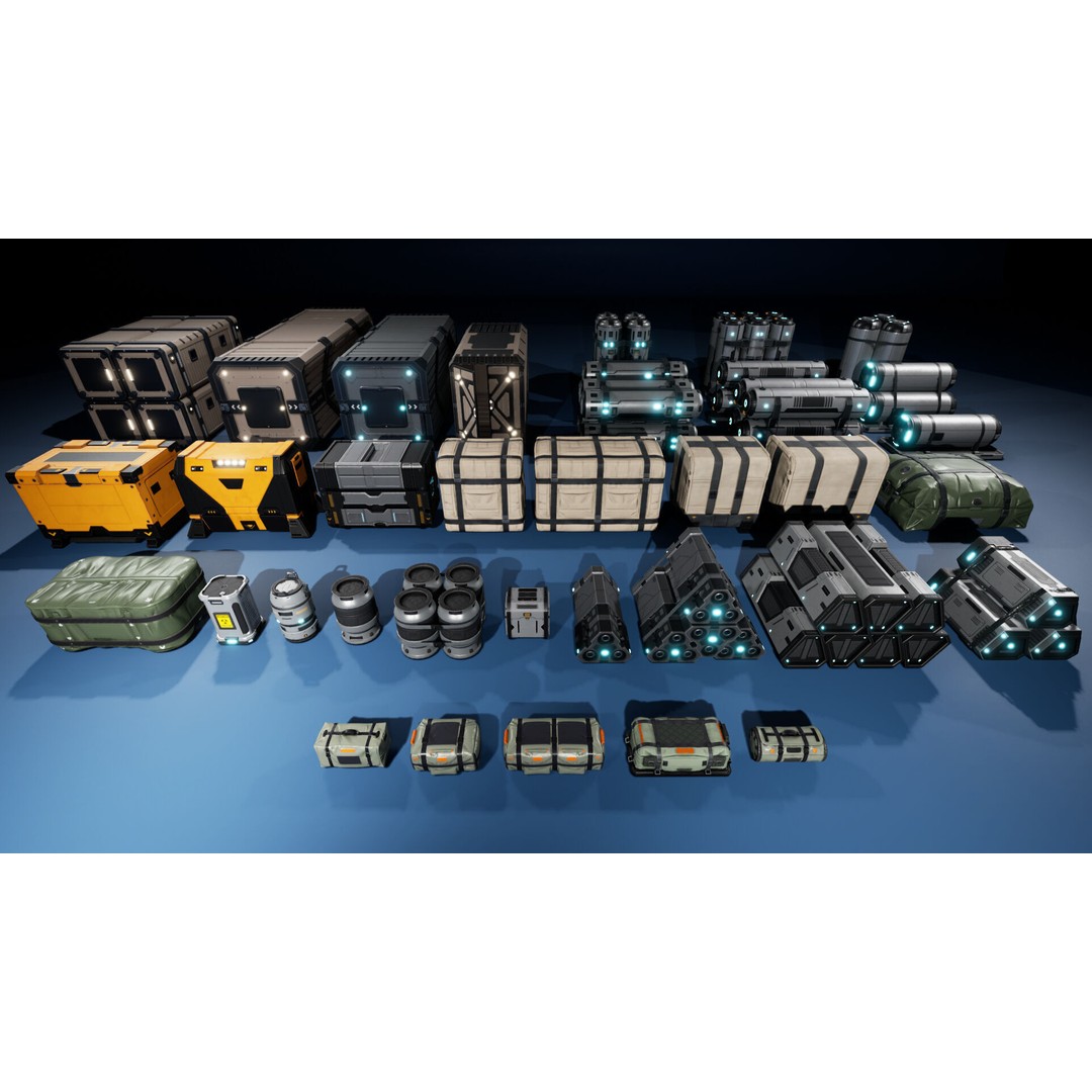 Sci-Fi Cargo 3D Model – Low Poly Props Pack for Games, FBX - View 3