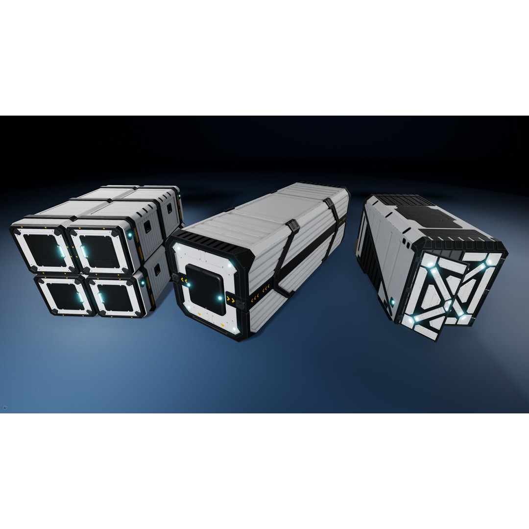 Sci-Fi Cargo 3D Model – Low Poly Props Pack for Games, FBX - View 4