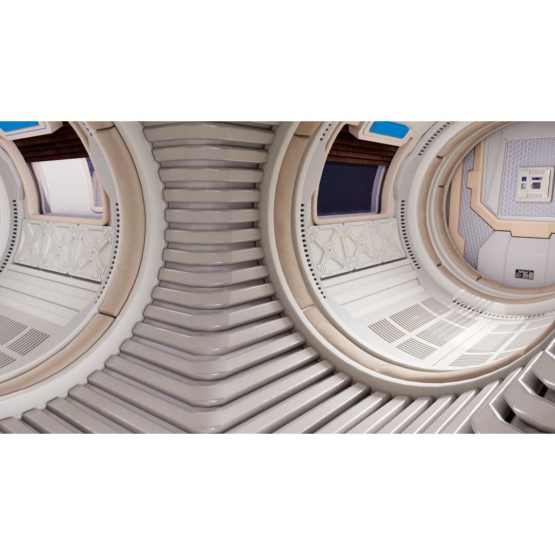 Spaceship Corridor 3D Model – PBR Sci-Fi Interior, FBX, Blender - View 10
