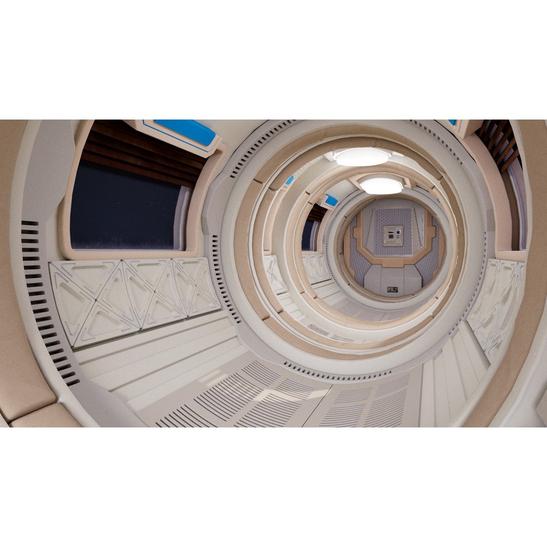 Spaceship Corridor 3D Model – PBR Sci-Fi Interior, FBX, Blender - View 3