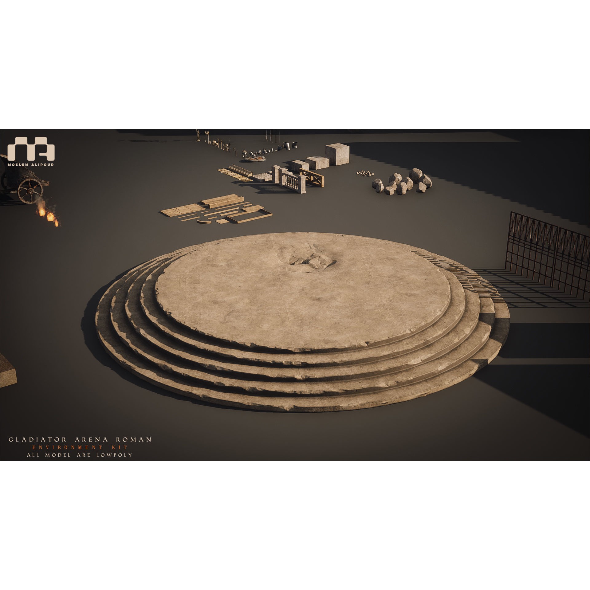 Gladiator Arena - Low-Poly Game-Ready 3D Model - View 19