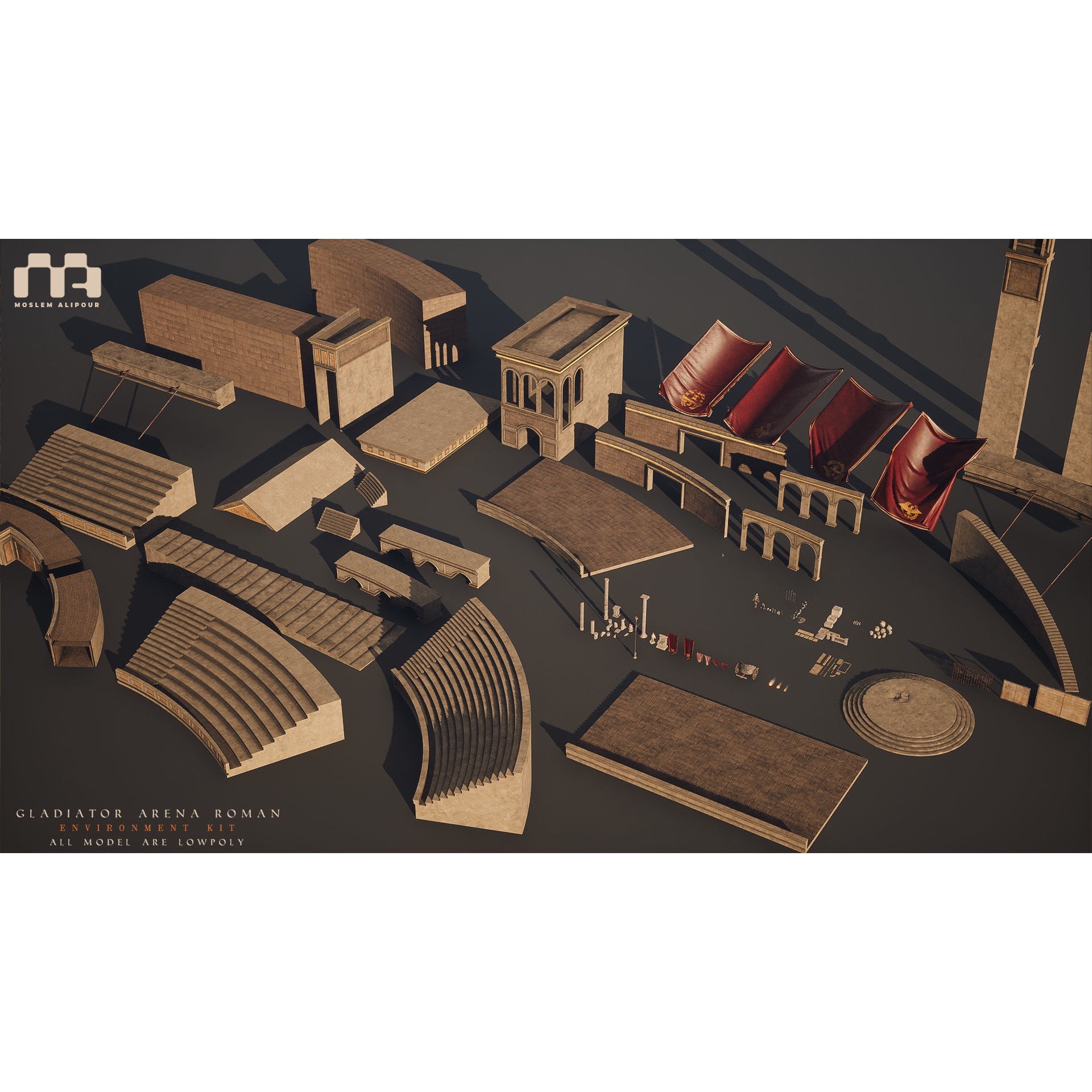 Gladiator Arena - Low-Poly Game-Ready 3D Model - View 20