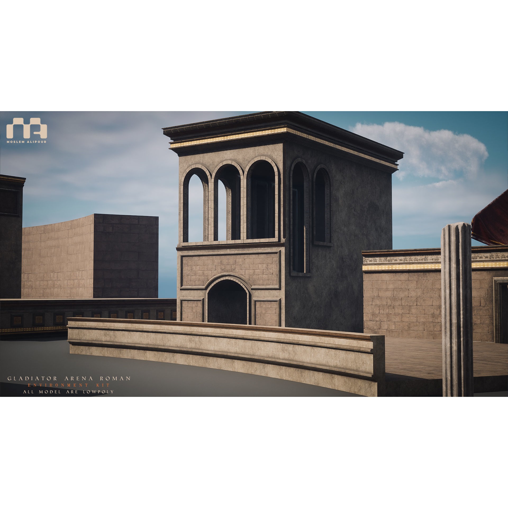 Gladiator Arena - Low-Poly Game-Ready 3D Model - View 24