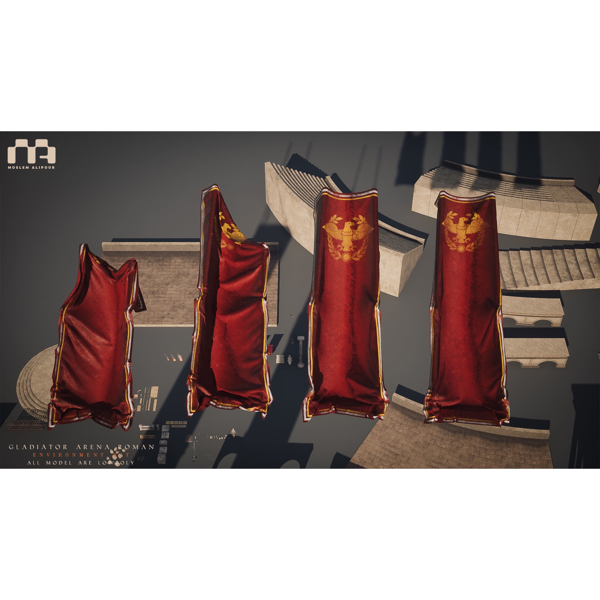 Gladiator Arena - Low-Poly Game-Ready 3D Model - View 38