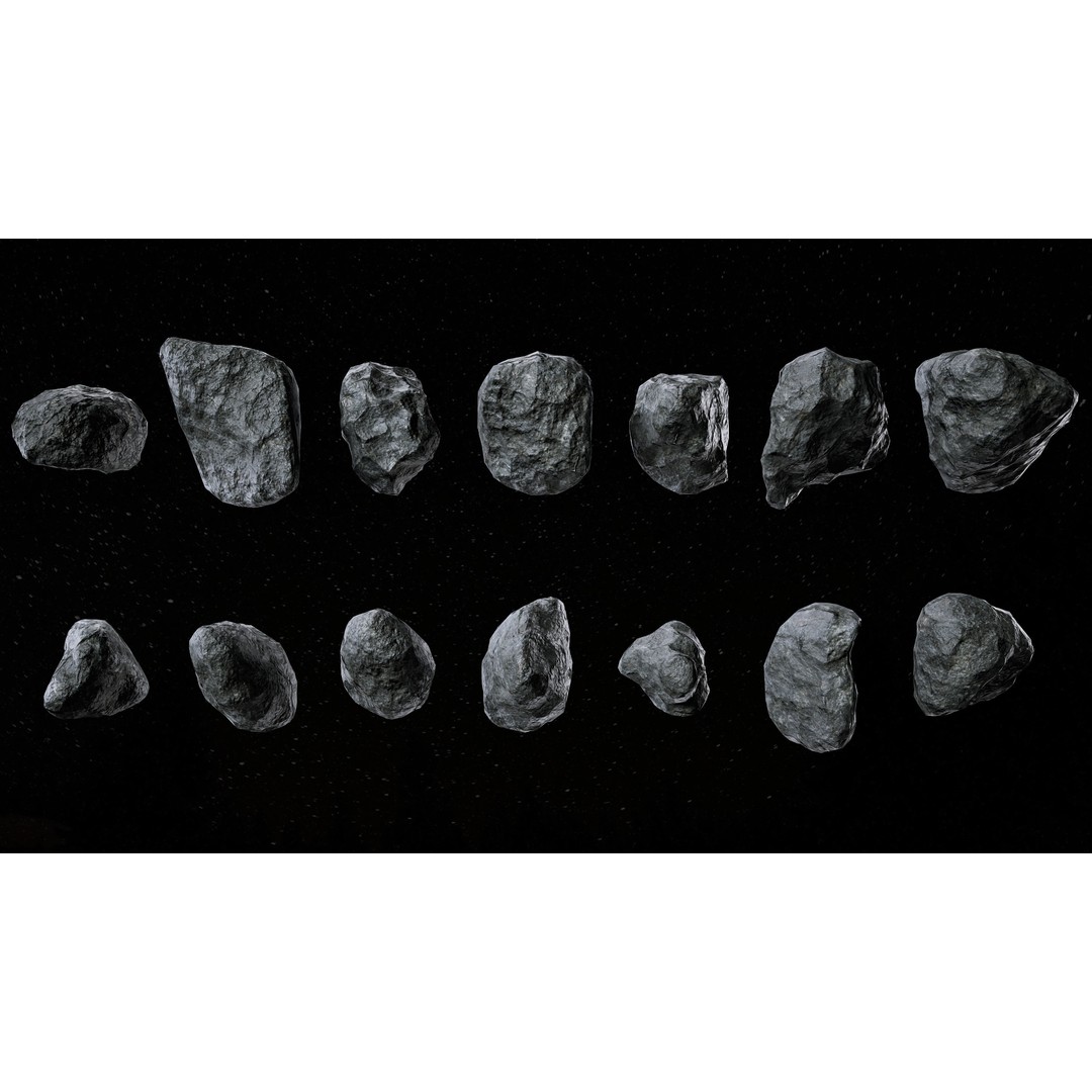 Asteroids 3D Model – Low Poly Game Asset, FBX, OBJ, PBR Textures - View 11