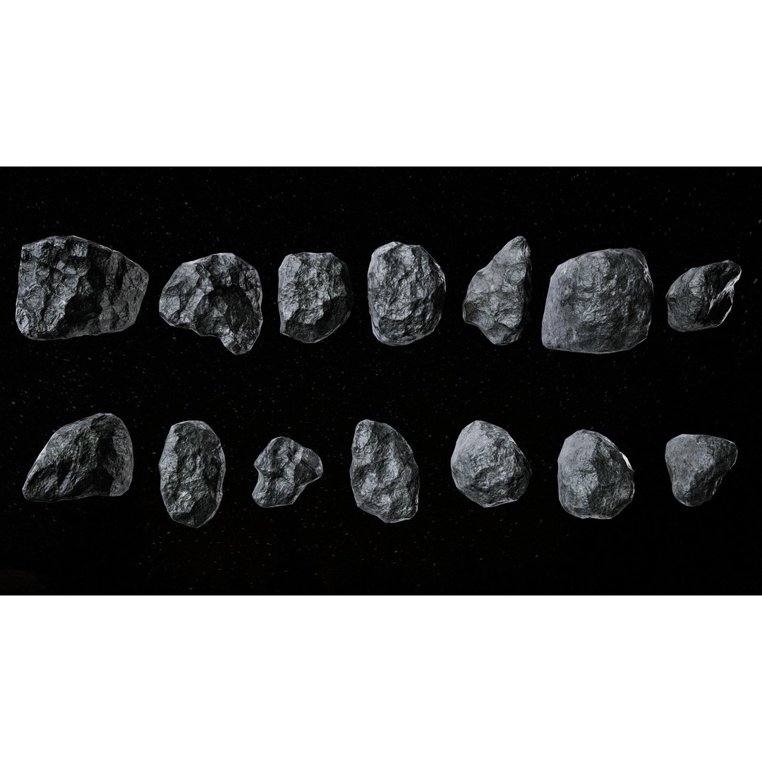 Asteroids 3D Model – Low Poly Game Asset, FBX, OBJ, PBR Textures - View 12