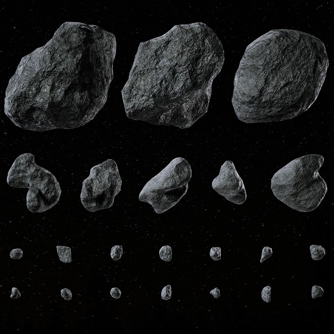 Asteroids 3D Model – Low Poly Game Asset, FBX, OBJ, PBR Textures - View 3