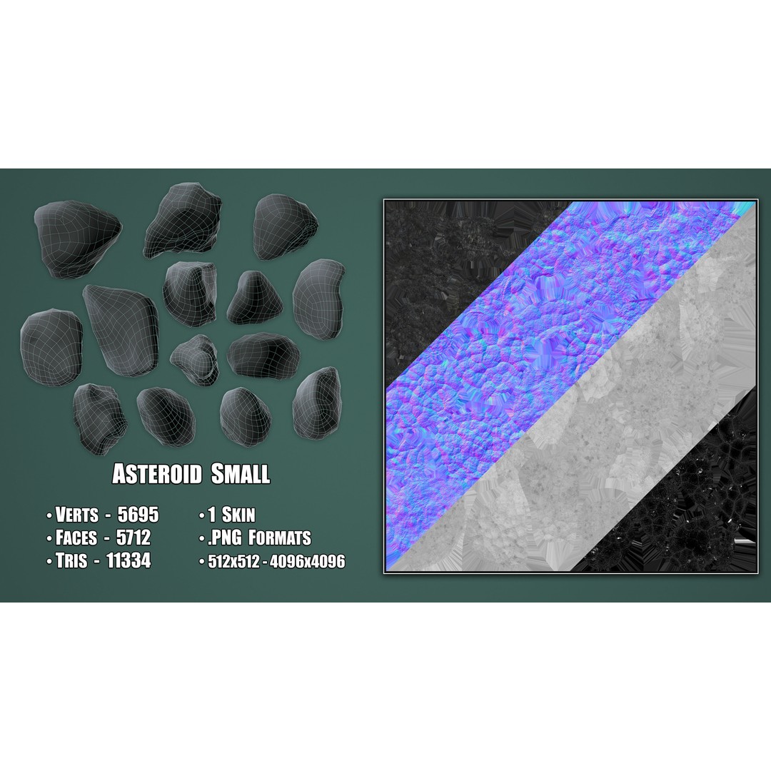 Asteroids 3D Model – Low Poly Game Asset, FBX, OBJ, PBR Textures - View 6