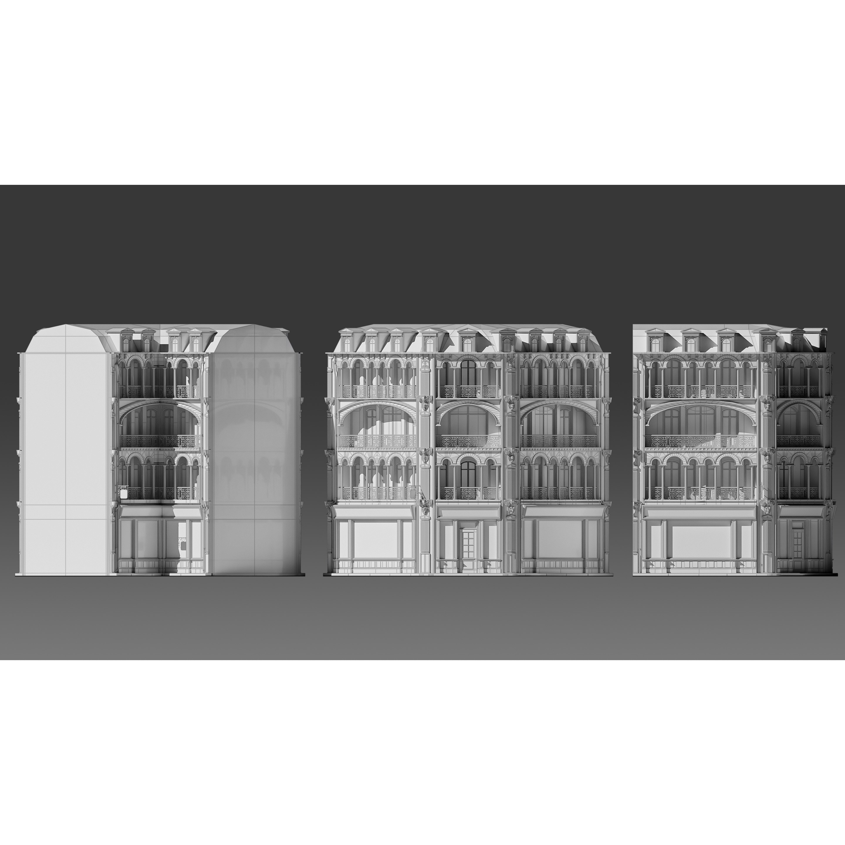 Modular European Storefront Apartment Building - Game-Ready 3D Model