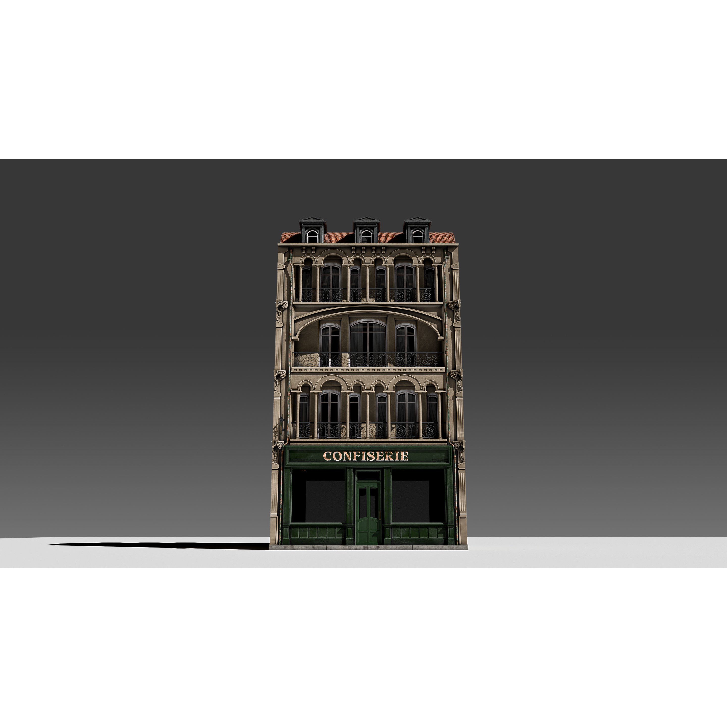 Modular European Storefront Apartment Building - Game-Ready 3D Model - View 10