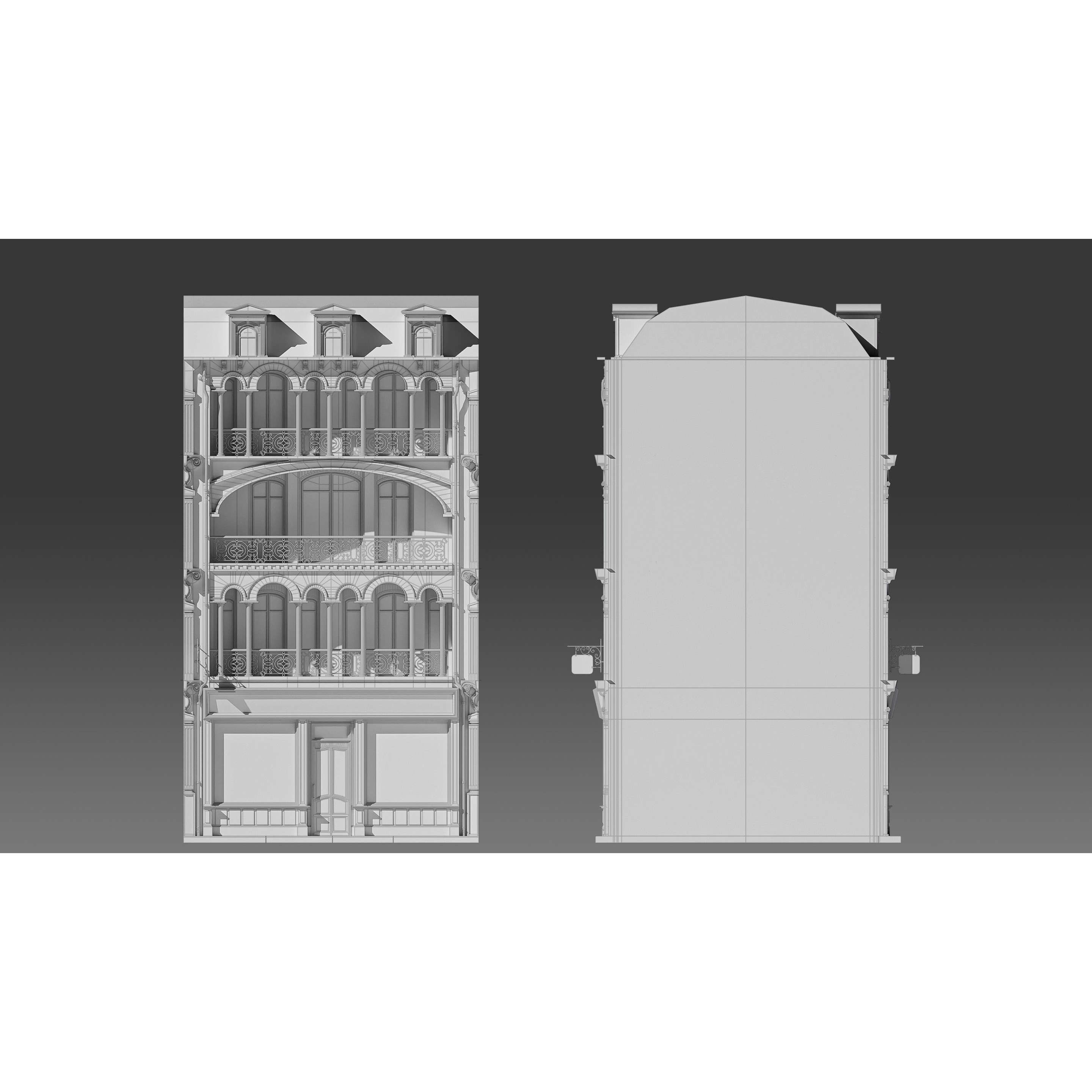 Modular European Storefront Apartment Building - Game-Ready 3D Model - View 11