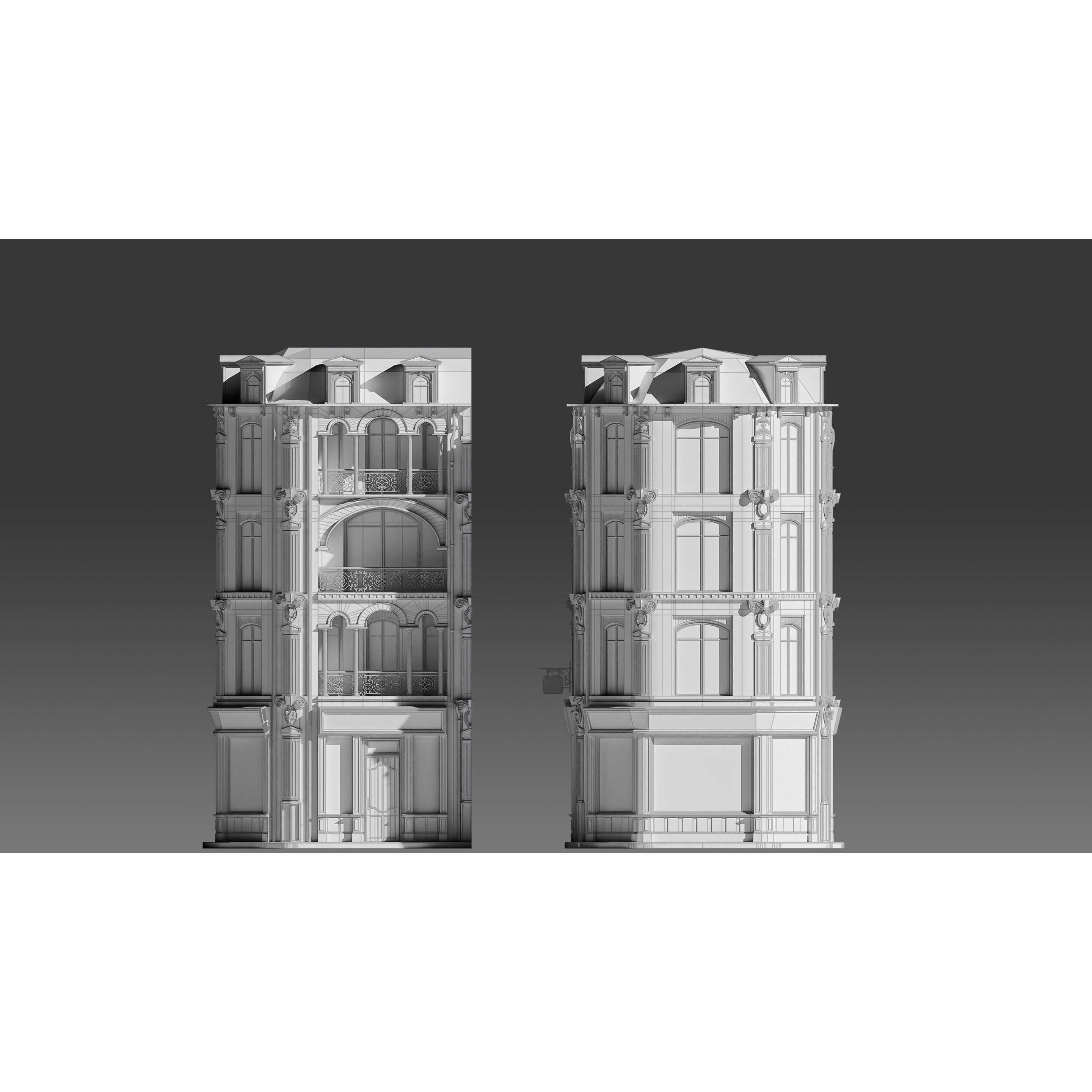 Modular European Storefront Apartment Building - Game-Ready 3D Model - View 12