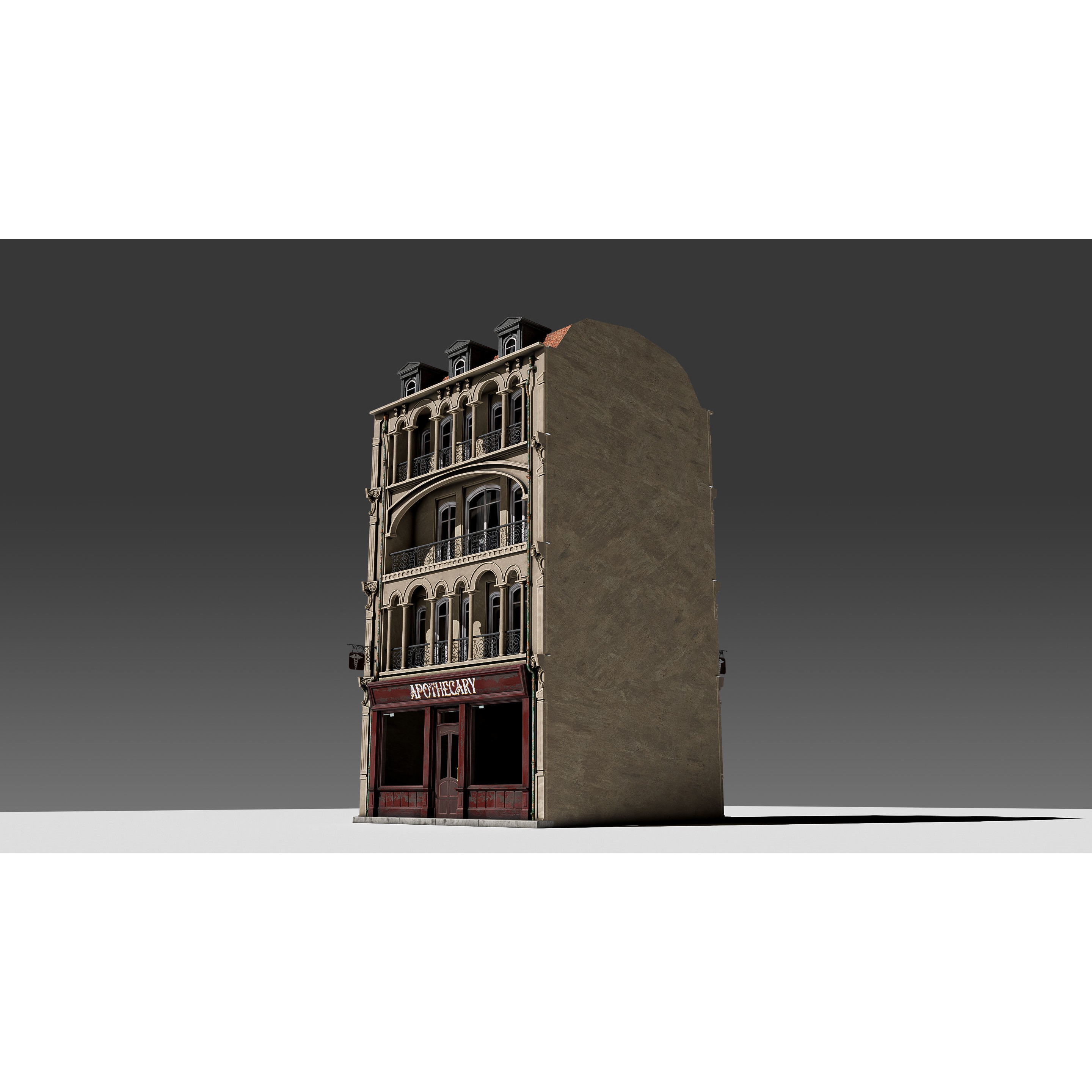 Modular European Storefront Apartment Building - Game-Ready 3D Model - View 16