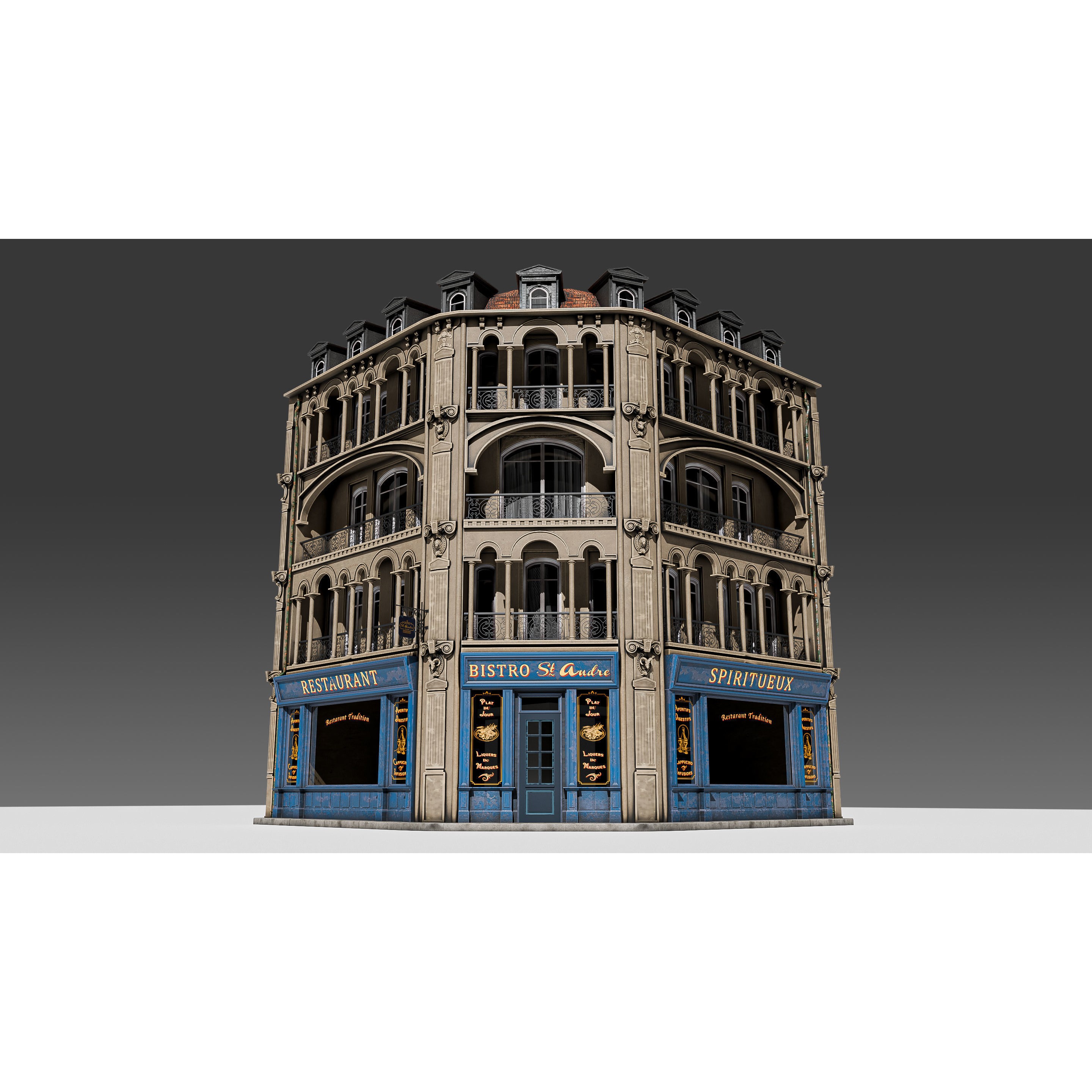 Modular European Storefront Apartment Building - Game-Ready 3D Model - View 18
