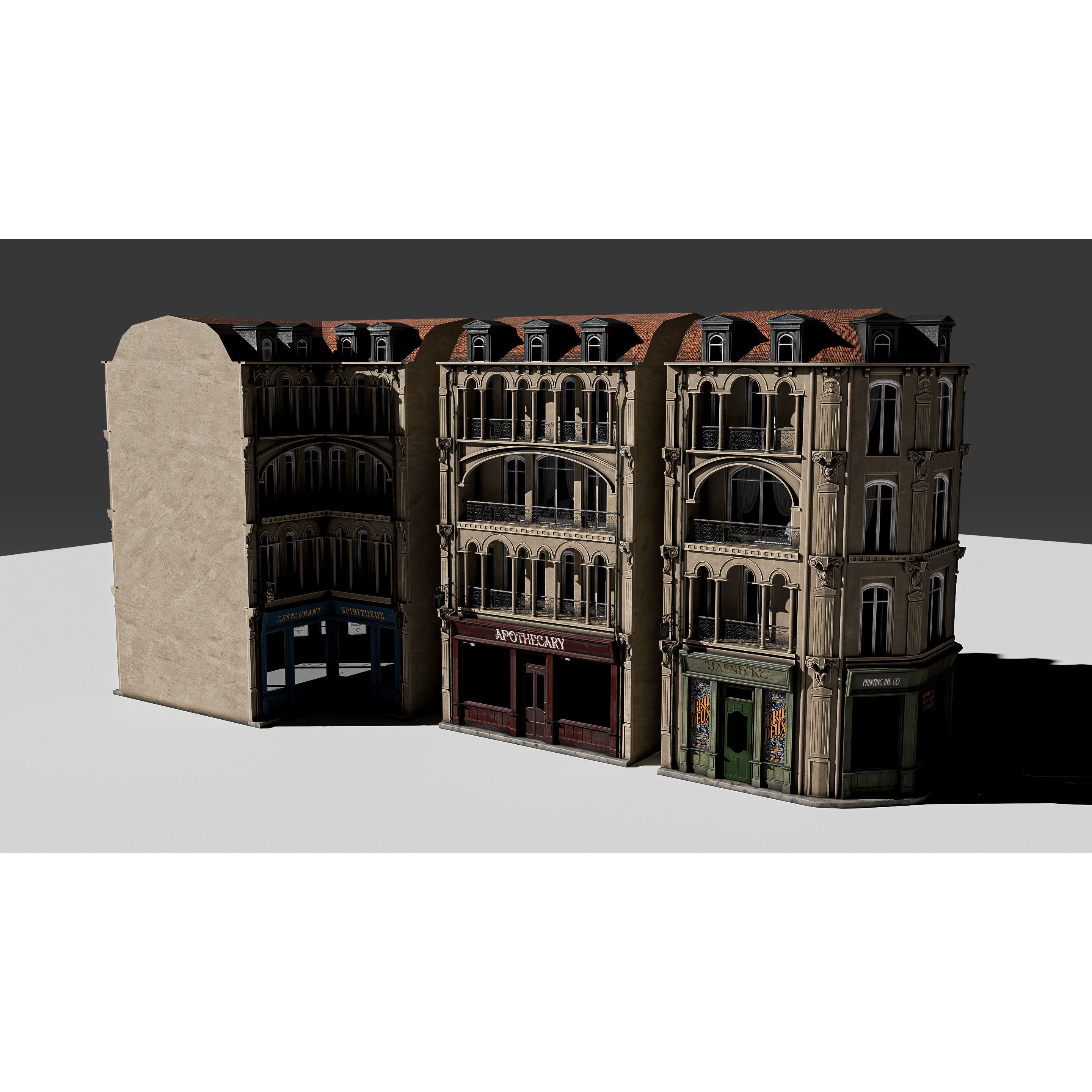 Modular European Storefront Apartment Building - Game-Ready 3D Model - View 20