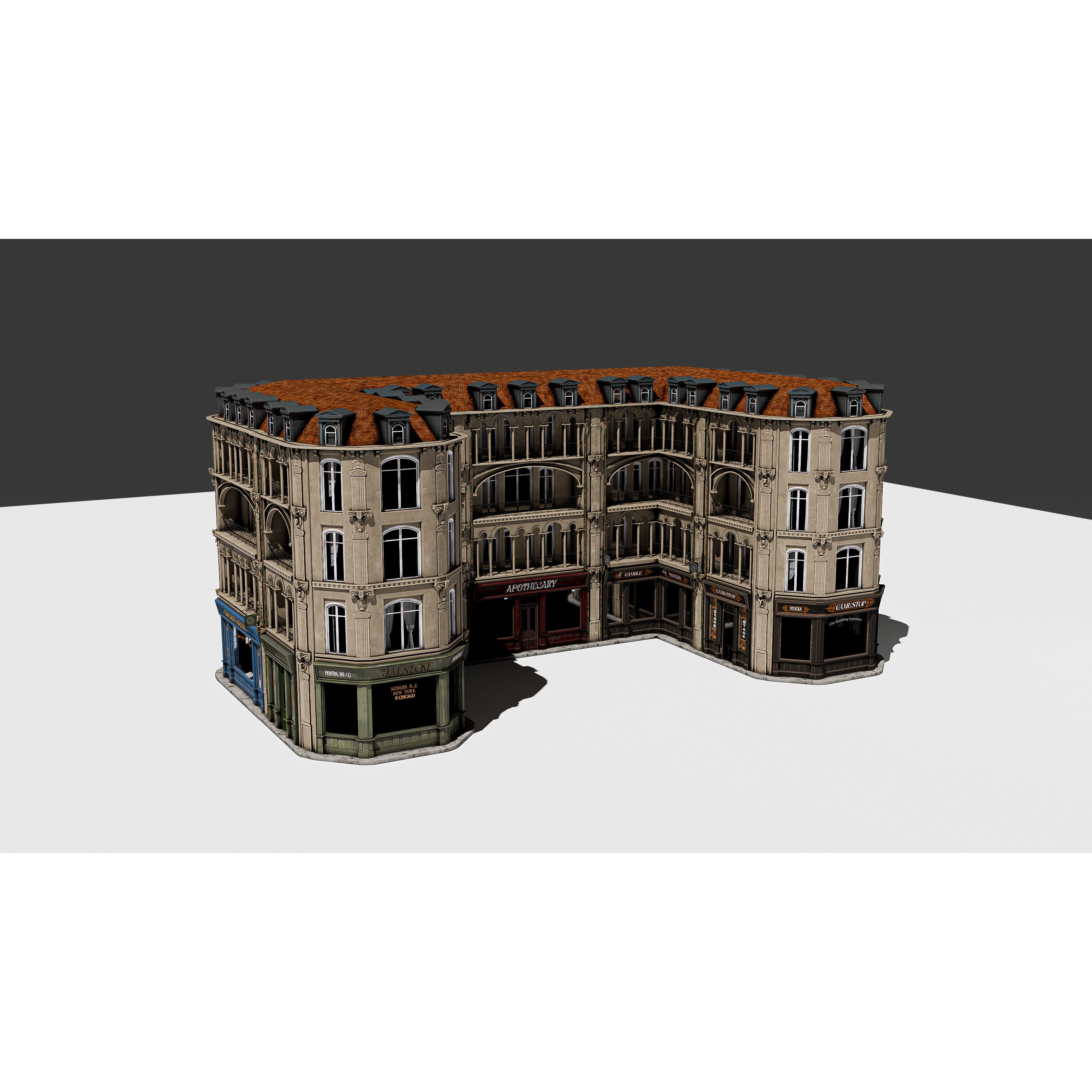 Modular European Storefront Apartment Building - Game-Ready 3D Model - View 21