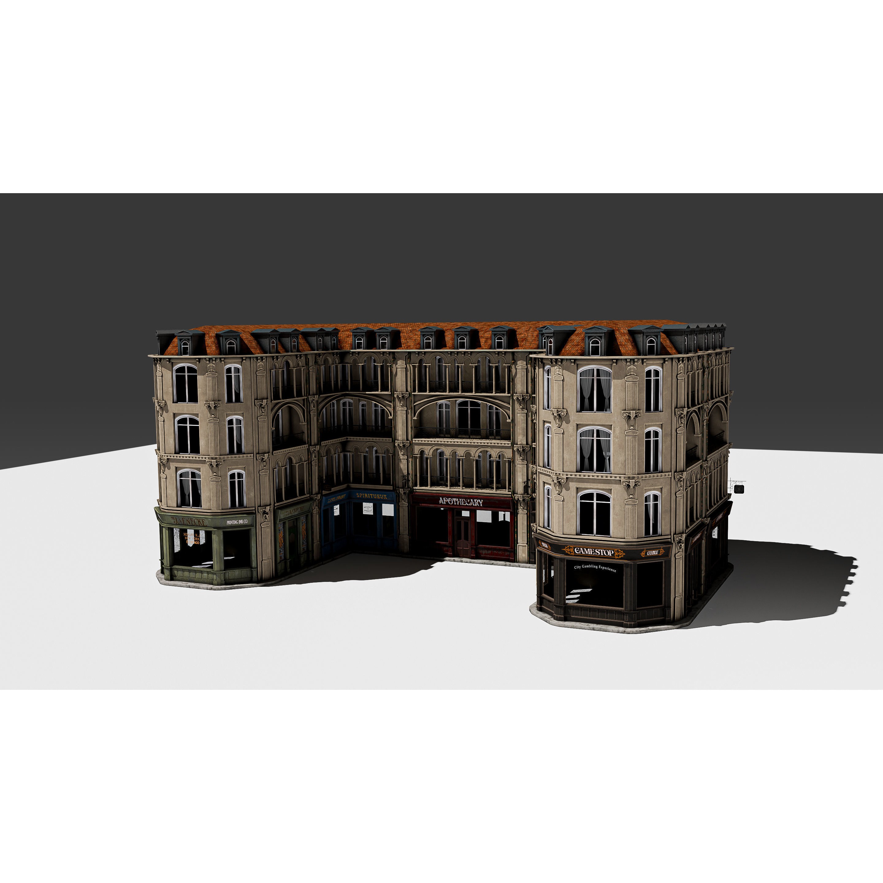 Modular European Storefront Apartment Building - Game-Ready 3D Model - View 22