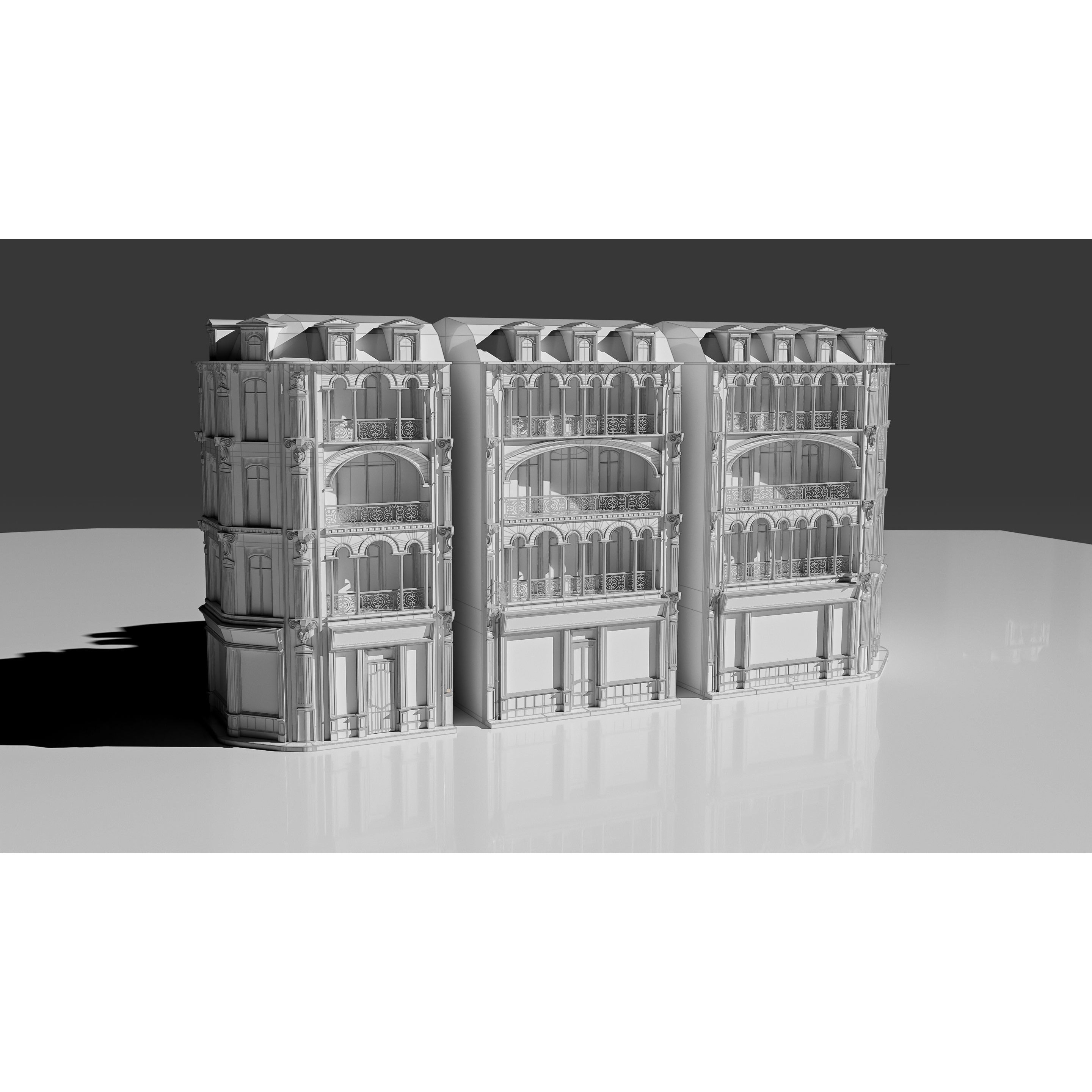 Modular European Storefront Apartment Building - Game-Ready 3D Model - View 23