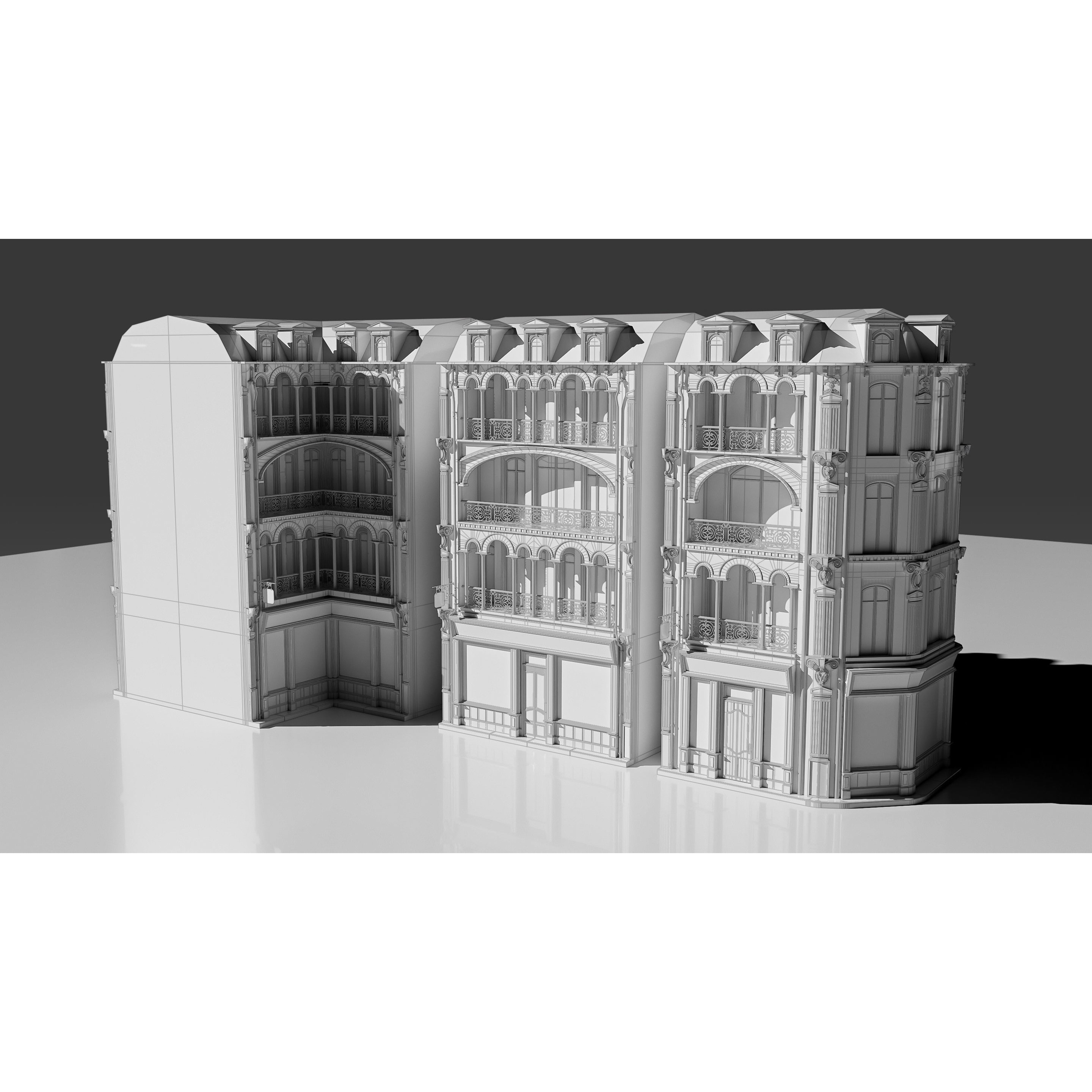 Modular European Storefront Apartment Building - Game-Ready 3D Model - View 24