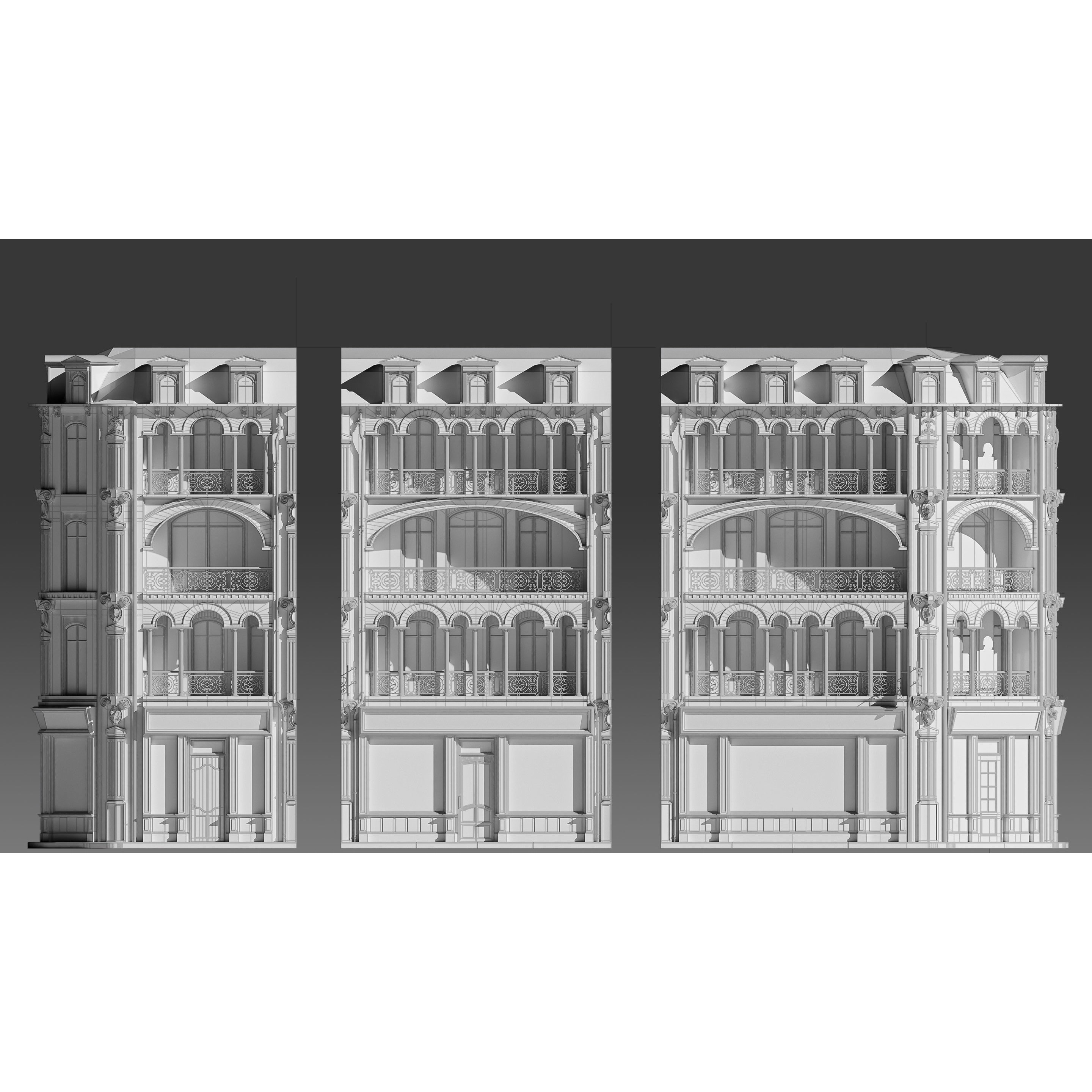 Modular European Storefront Apartment Building - Game-Ready 3D Model - View 25