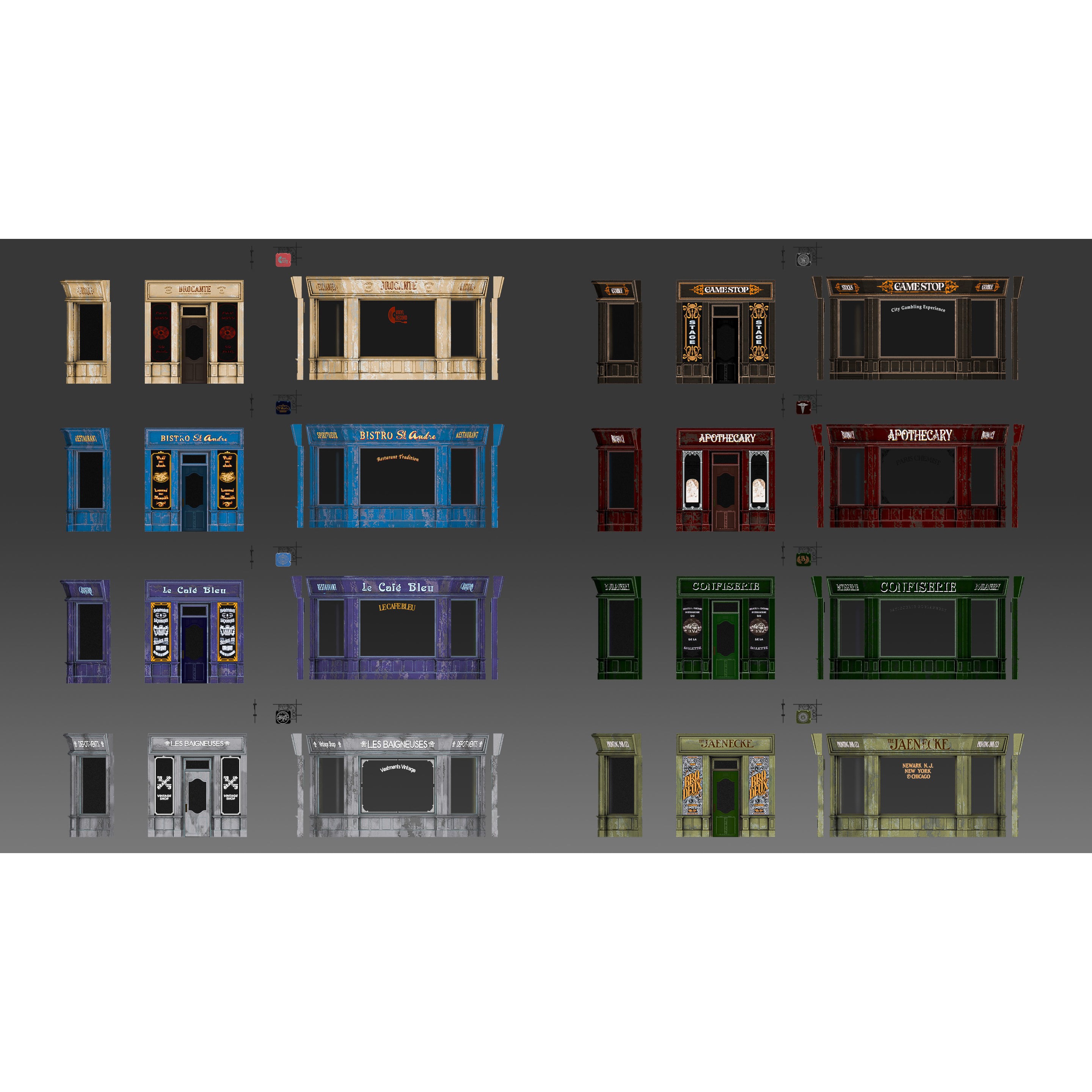 Modular European Storefront Apartment Building - Game-Ready 3D Model - View 5