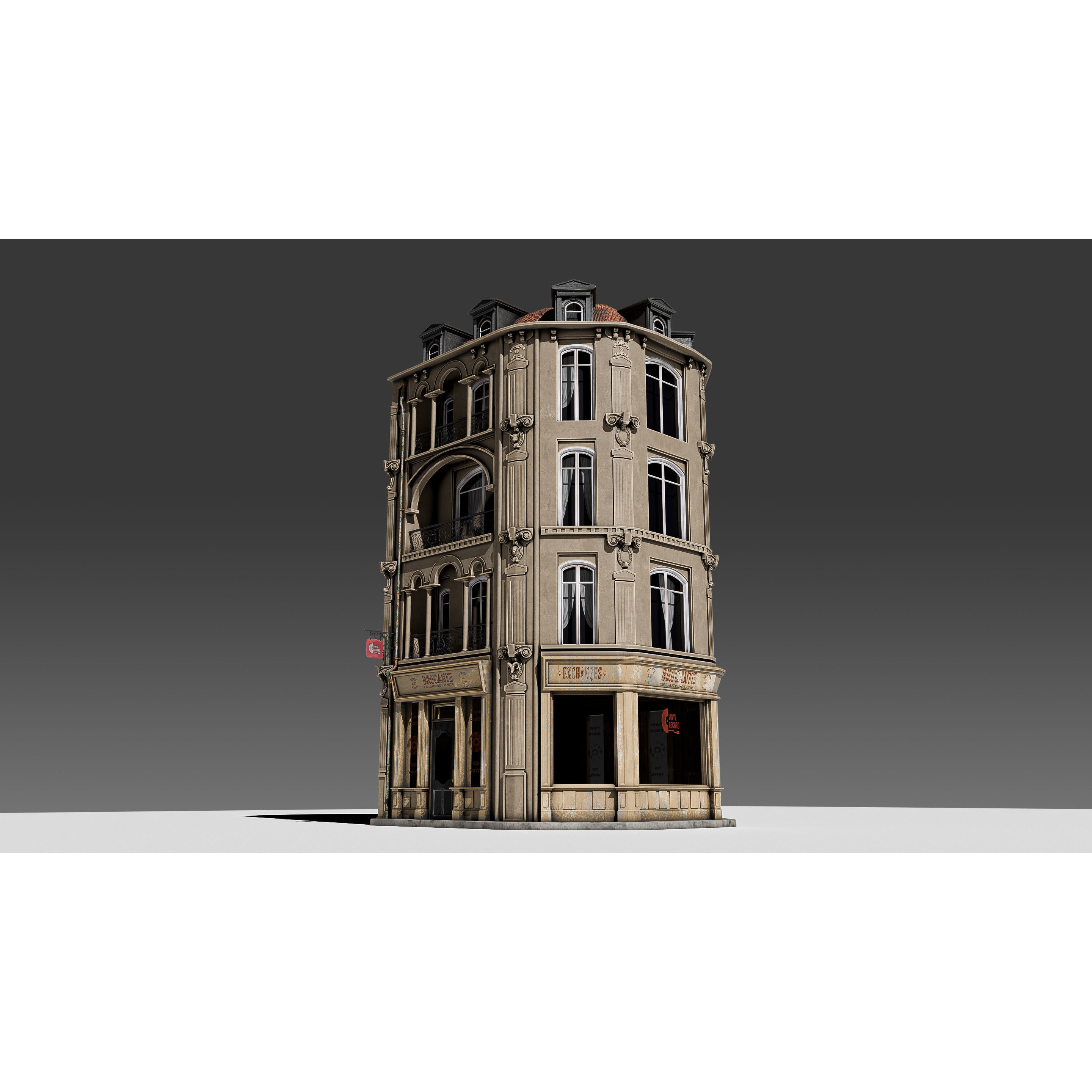 Modular European Storefront Apartment Building - Game-Ready 3D Model - View 8