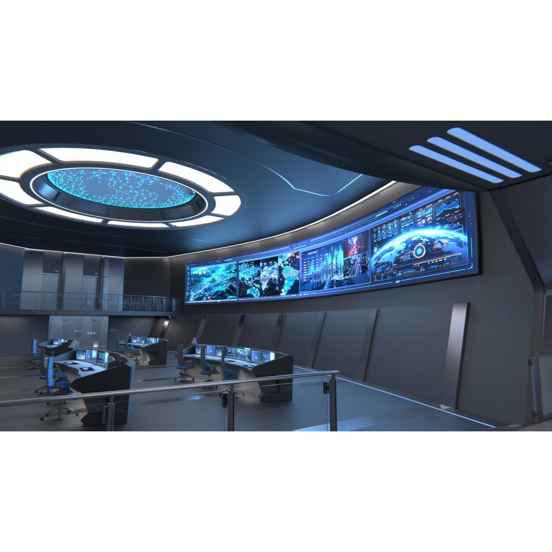 Monitoring Center 3D Model – Futuristic Command Center, FBX - View 3