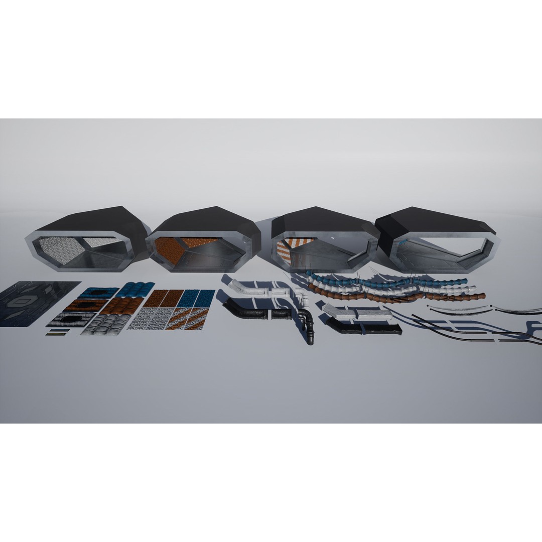Modular Sci-Fi Corridor 3D Model – Low Poly Game Asset, FBX, PBR Textures - View 10