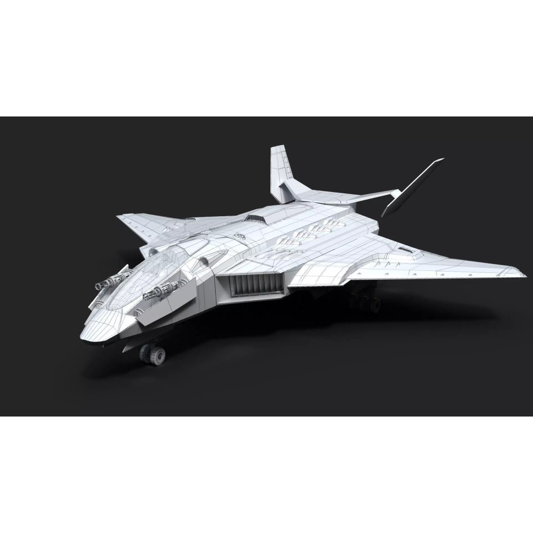 Jet Fighter 3D Model – Low Poly Game Ready Aircraft, FBX, Blender - View 12
