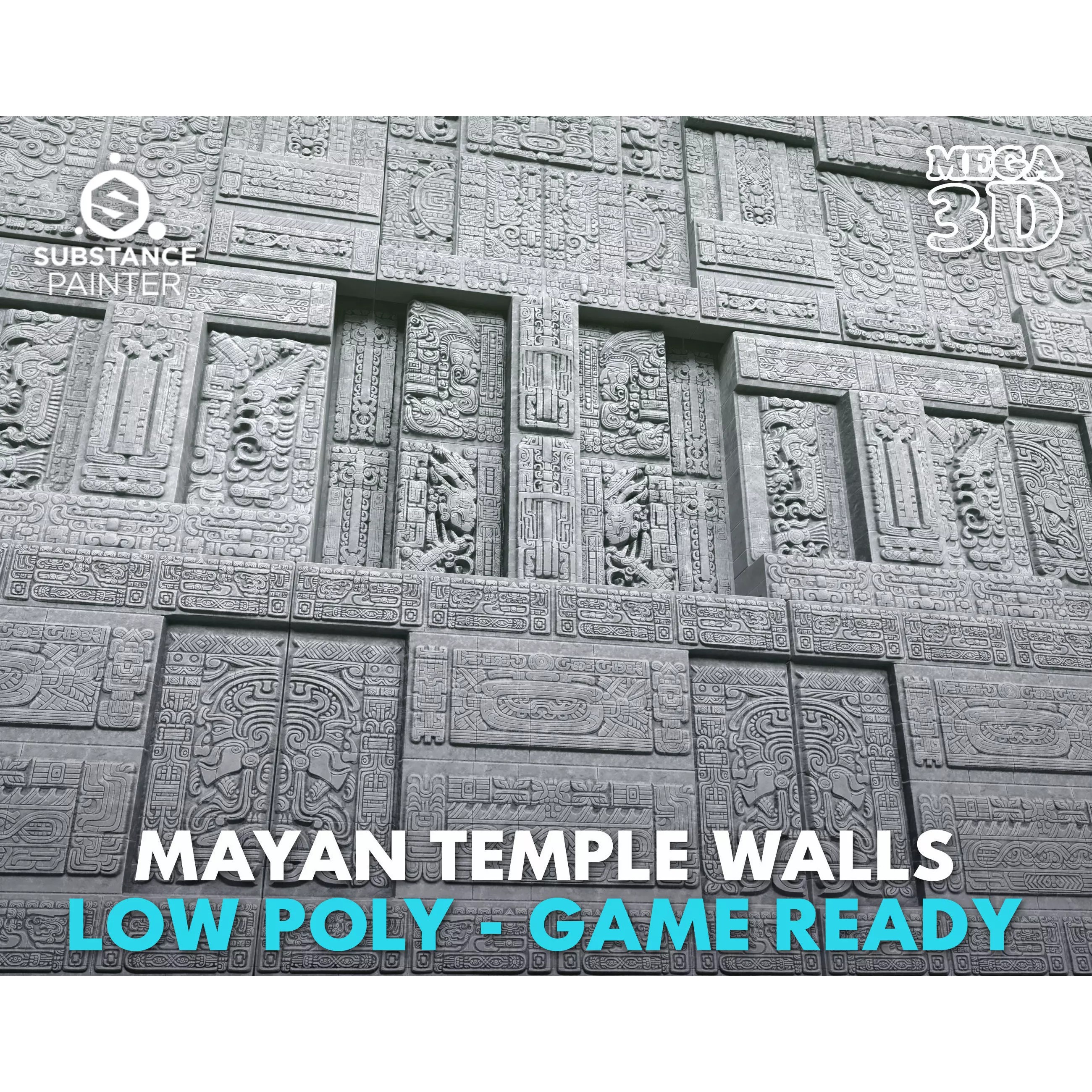 Mayan Temple Walls - Low-Poly Game-Ready 3D Model - View 2