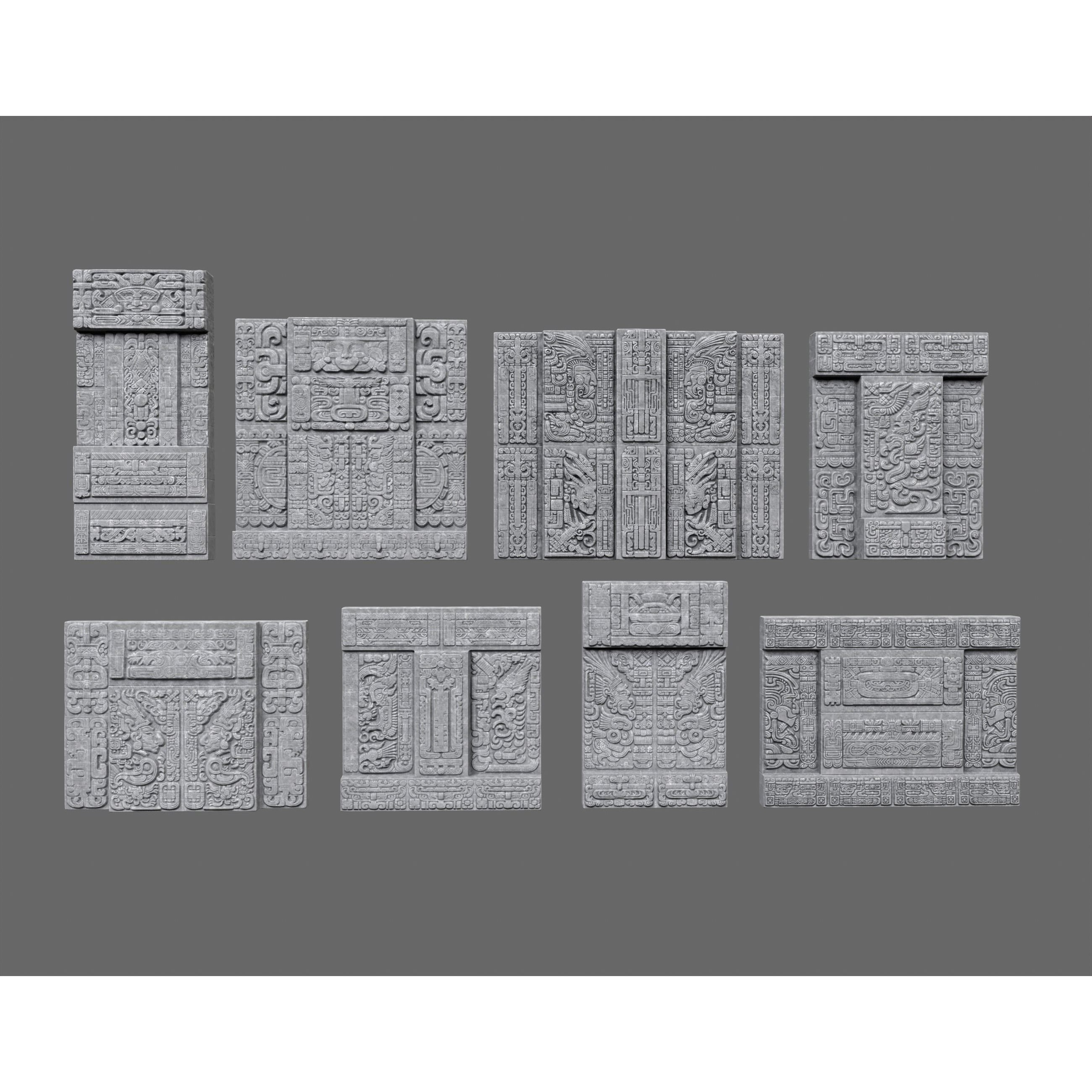Mayan Temple Walls - Low-Poly Game-Ready 3D Model - View 3