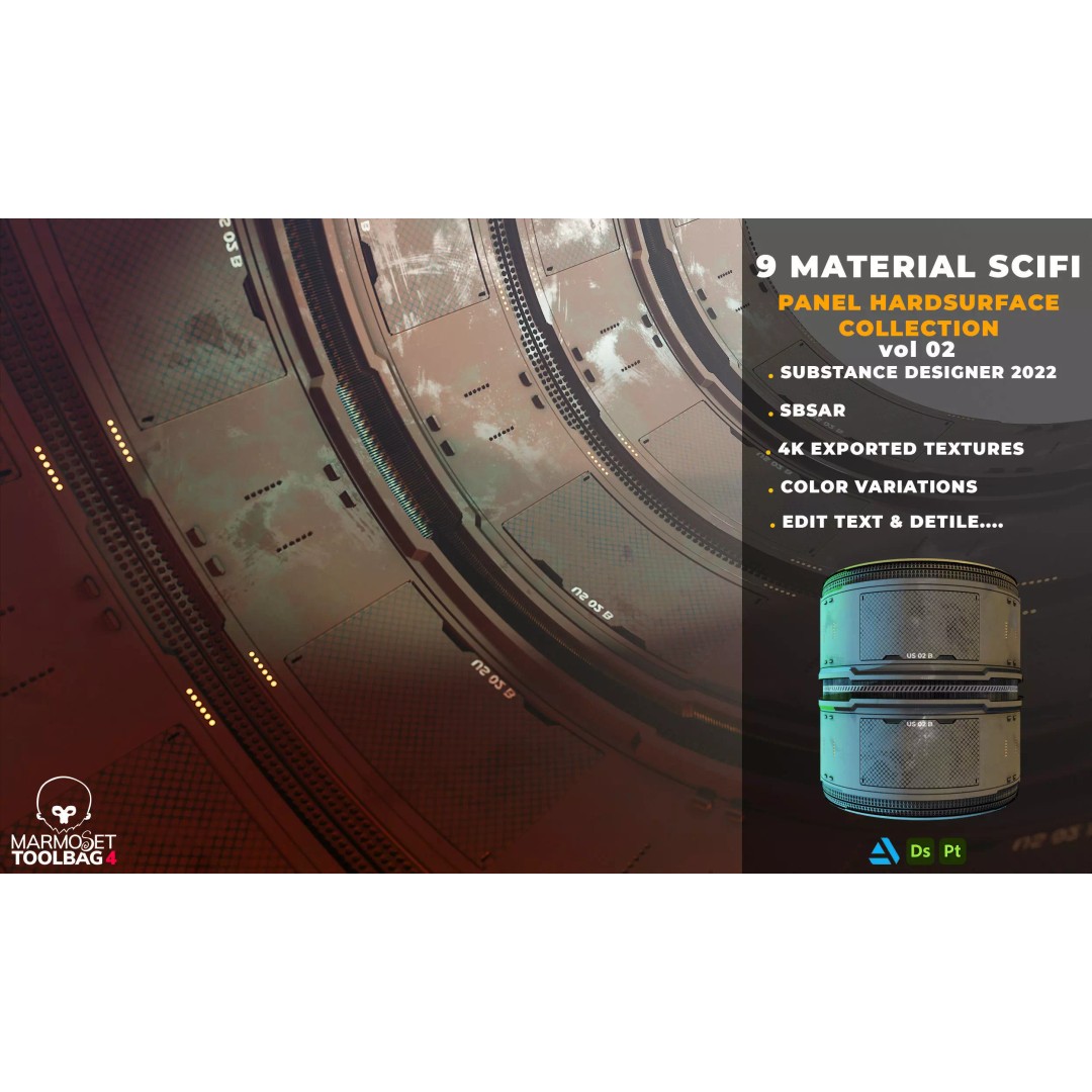 Sci-Fi Materials 3D Model – Hardsurface Collection, 4K PBR Textures - View 2