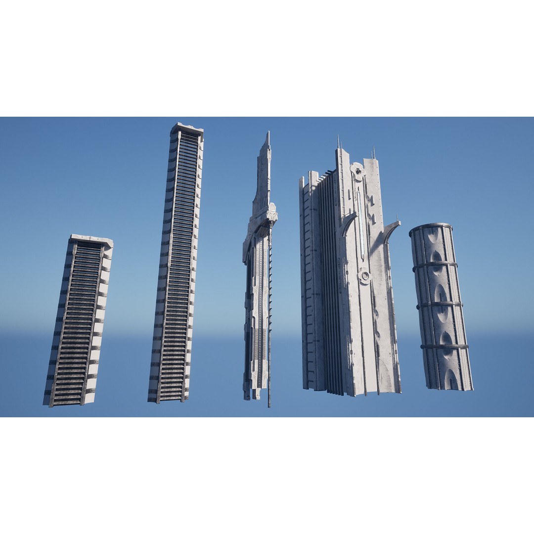 Alien Architecture 3D Model – Low Poly Sci-Fi Structures, FBX - View 11
