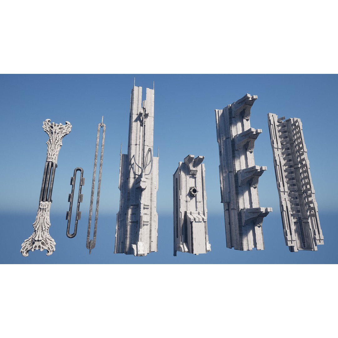 Alien Architecture 3D Model – Low Poly Sci-Fi Structures, FBX - View 12