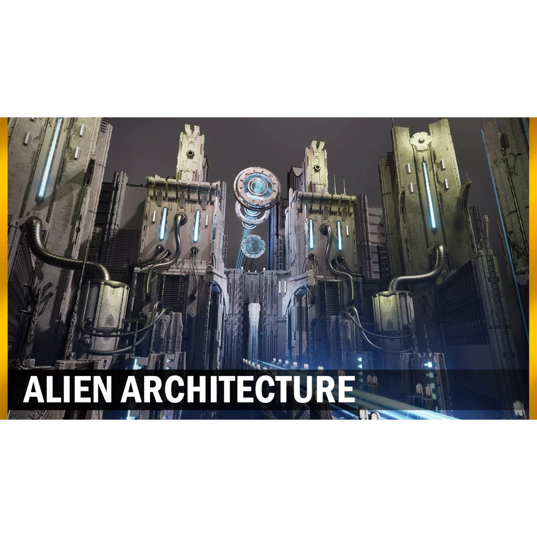 Alien Architecture 3D Model – Low Poly Sci-Fi Structures, FBX - View 2