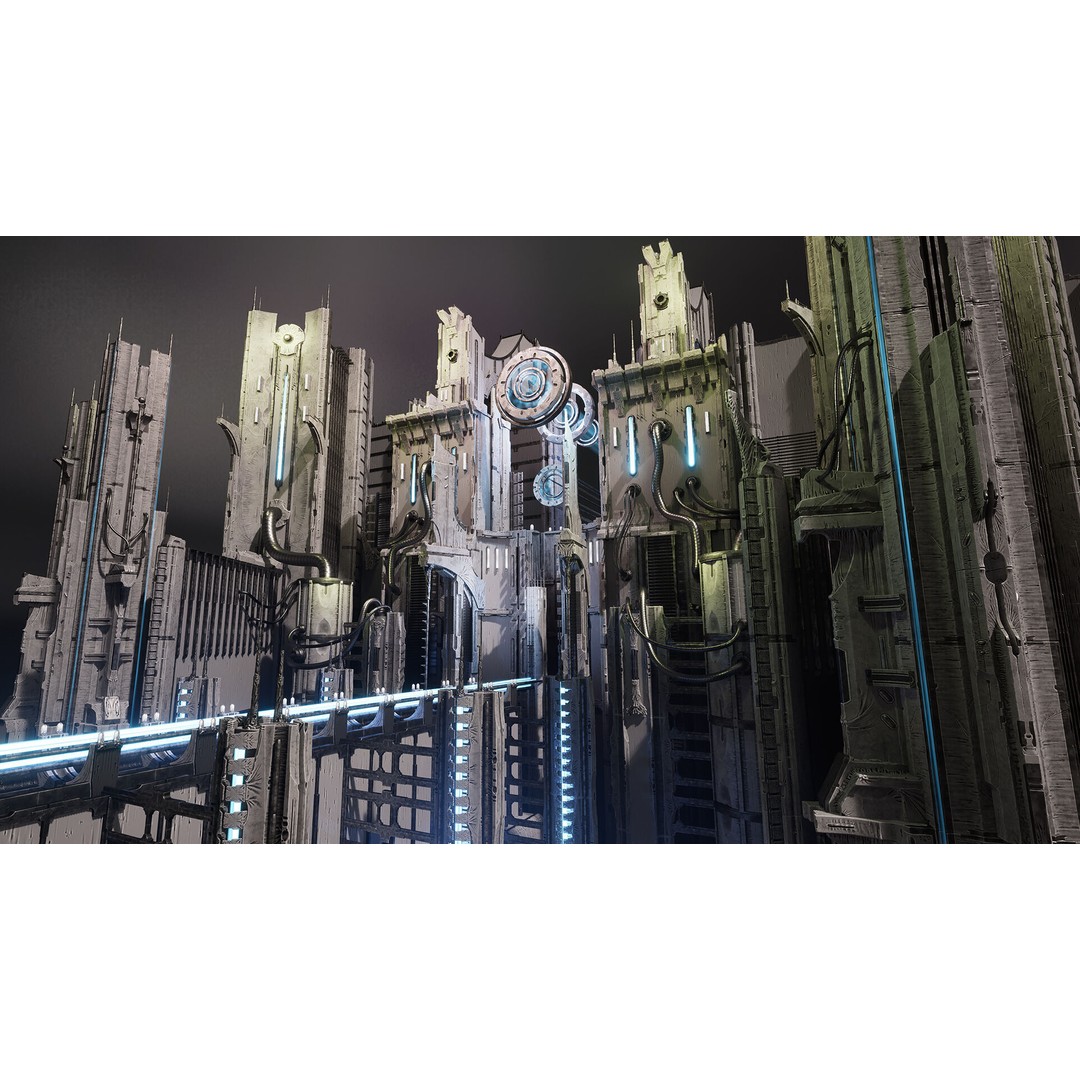 Alien Architecture 3D Model – Low Poly Sci-Fi Structures, FBX - View 3