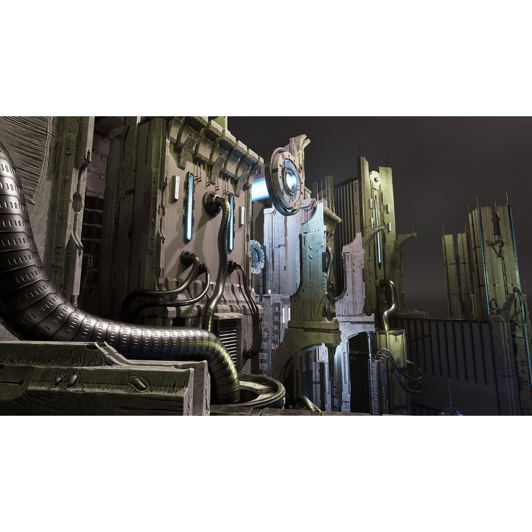 Alien Architecture 3D Model – Low Poly Sci-Fi Structures, FBX - View 4