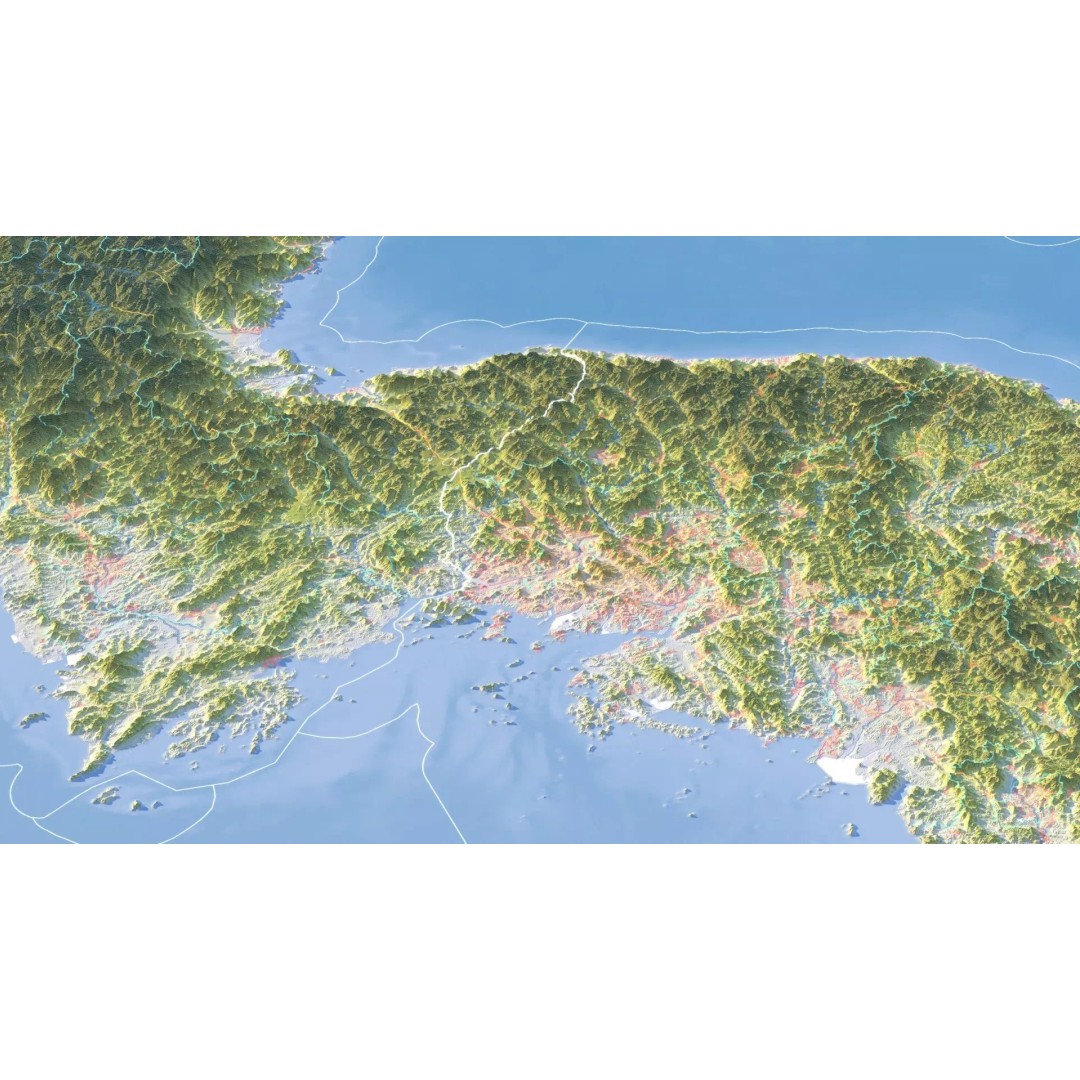 Korean Peninsula Map 3D Model – Realistic Satellite Terrain, FBX, OBJ - View 14